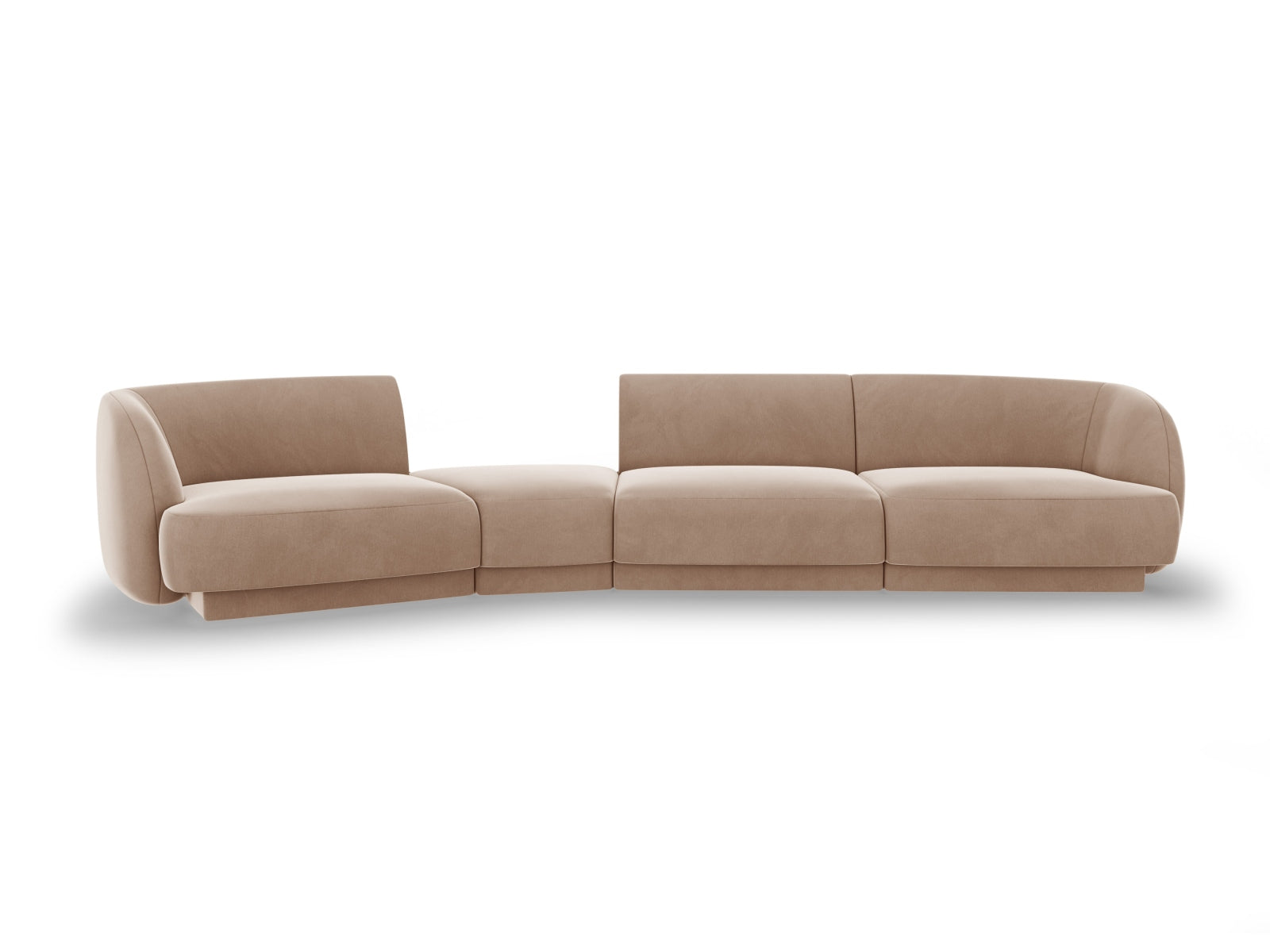 Erleben Sie das Miley Velour Sofa links 4 Sitzer von Micadoni – ein stilvolles, modulares Sofa, das Komfort und Eleganz in Ihr Zuhause bringt.