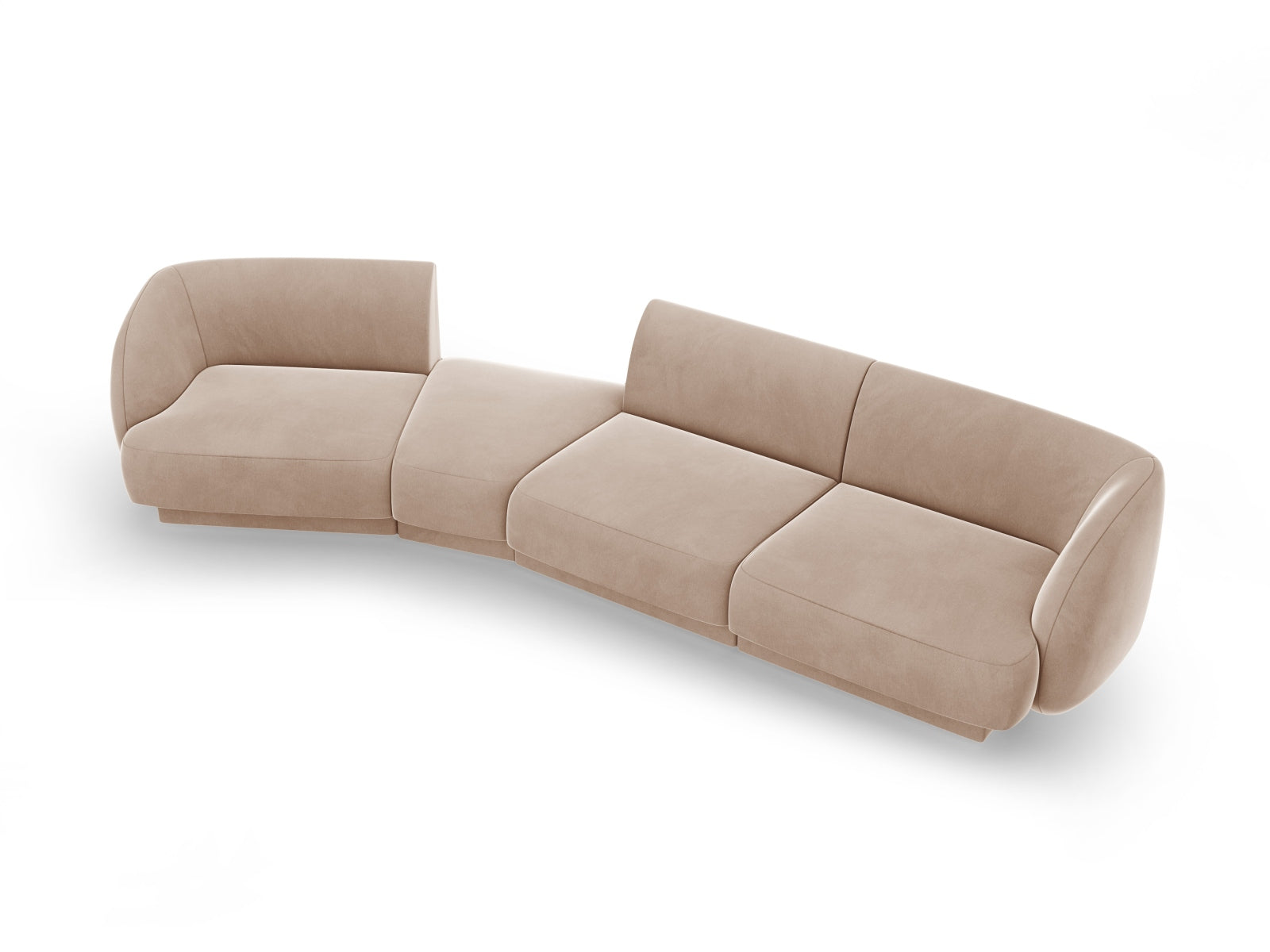 Entdecken Sie das Miley Velour Sofa links 4 Sitzer von Micadoni – ein elegantes, modulares Möbelstück, das Stil und Flexibilität für Ihr Wohnzimmer bietet.
