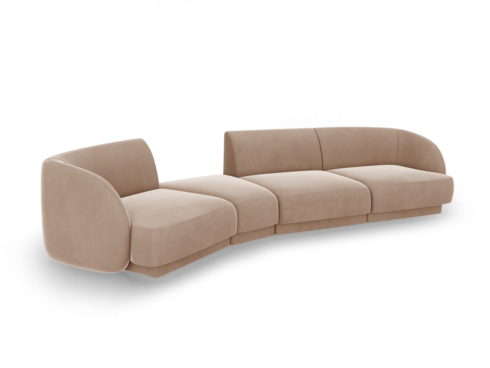 Erleben Sie das Miley Velour Sofa links 4 Sitzer von Micadoni – ein stilvolles, modulares Sofa, das Komfort und Eleganz in Ihr Zuhause bringt.