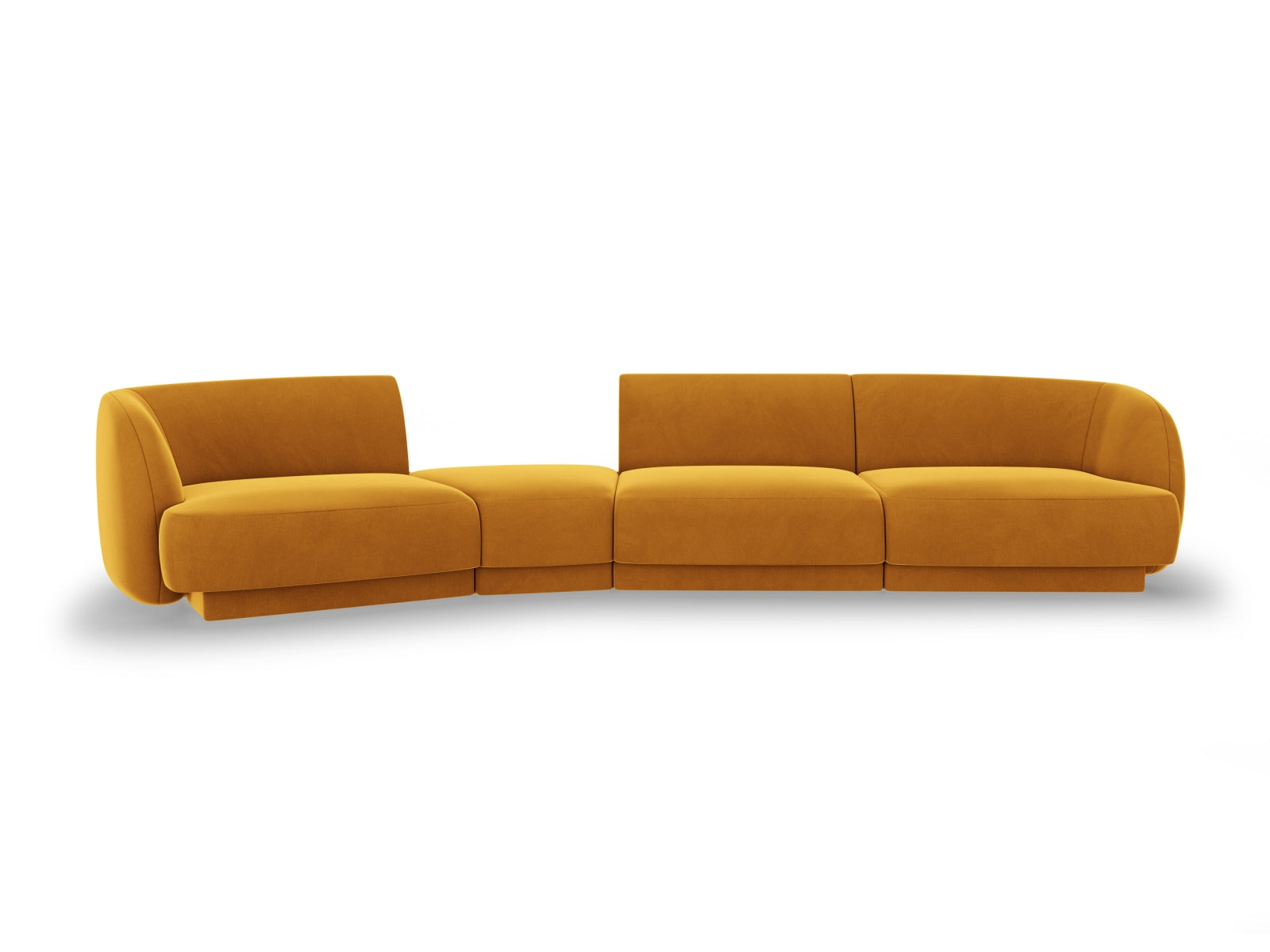 Erleben Sie das Miley Velour Sofa links 4 Sitzer von Micadoni – ein elegantes, modulares Möbelstück, das Stil und Flexibilität für Ihr Zuhause vereint!