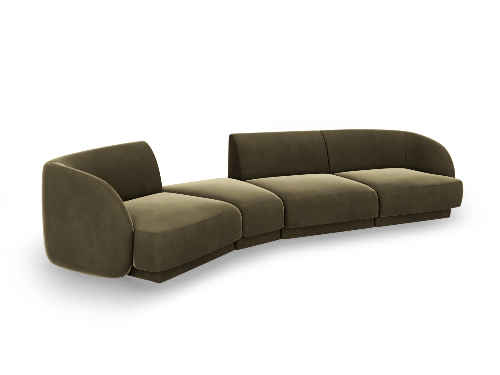 Erleben Sie das Miley Velour Sofa links 4 Sitzer von Micadoni – ein elegantes, modulares Möbelstück, das Stil und Flexibilität für Ihr Zuhause vereint.