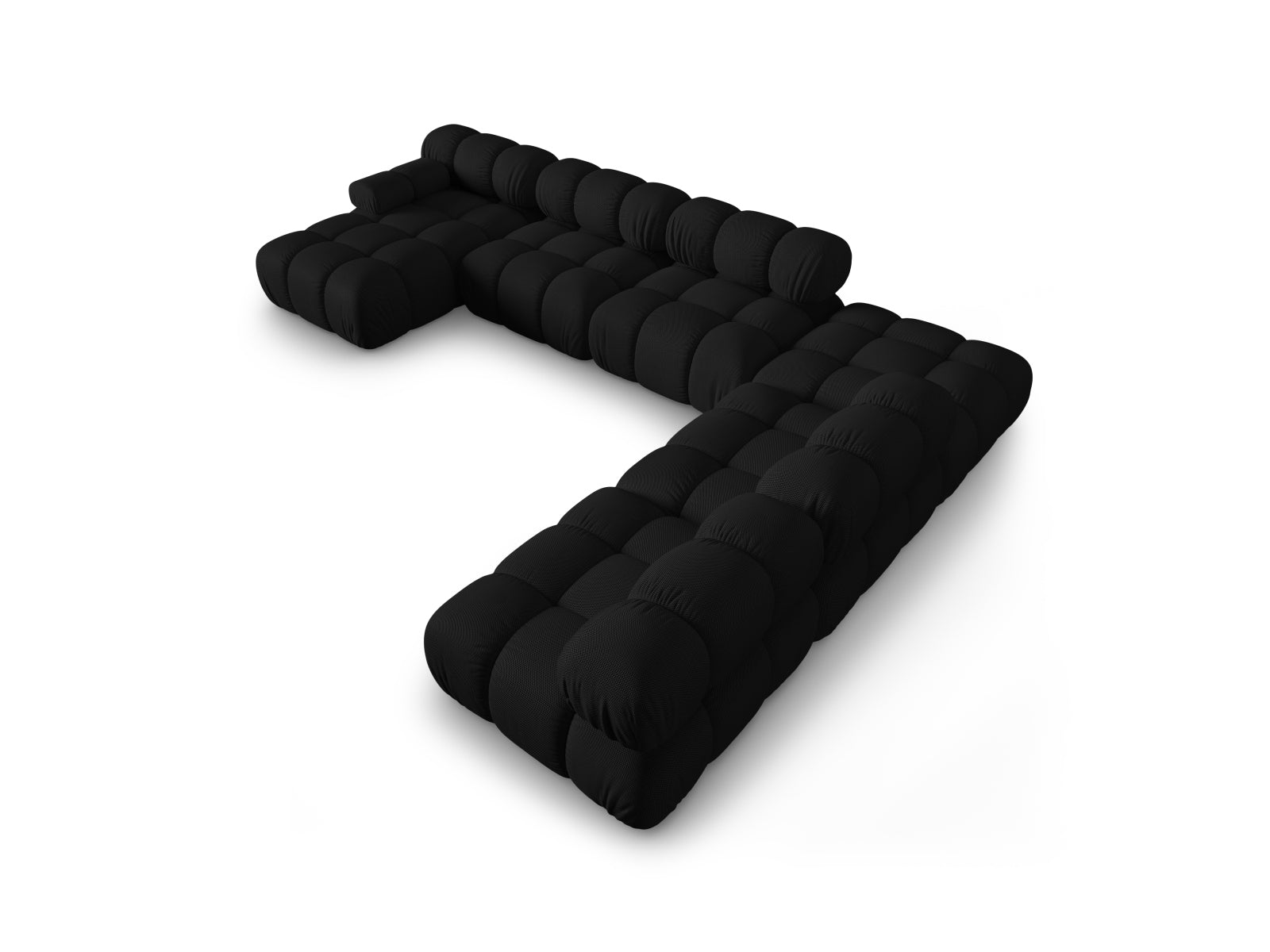 Stylisches, modulares Ecksofa Bellis in Schwarz, 7-Sitzer, 282 cm, perfekt für großzügige Wohnlandschaften von Micadoni.