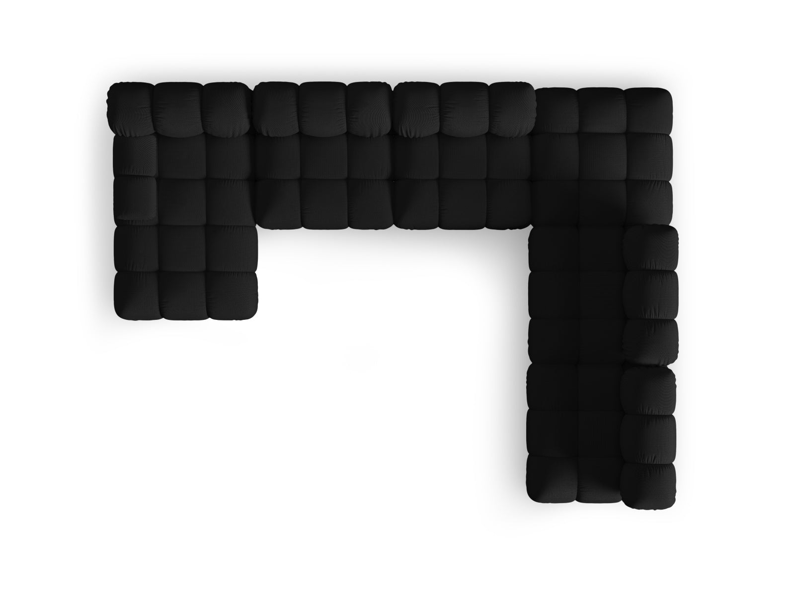 Stylisches, modulares Ecksofa Bellis in Schwarz, 7-Sitzer mit 282 cm, perfekt für großzügige Wohnlandschaften von Micadoni.