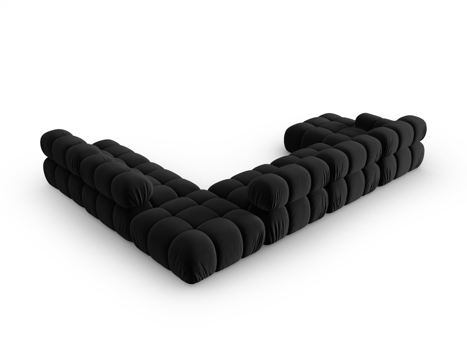 Modulares Bellis Velour Ecksofa in Schwarz-Bluvel, 7-Sitzer, 282 cm, perfekt für gemütliche und moderne Wohnlandschaften.