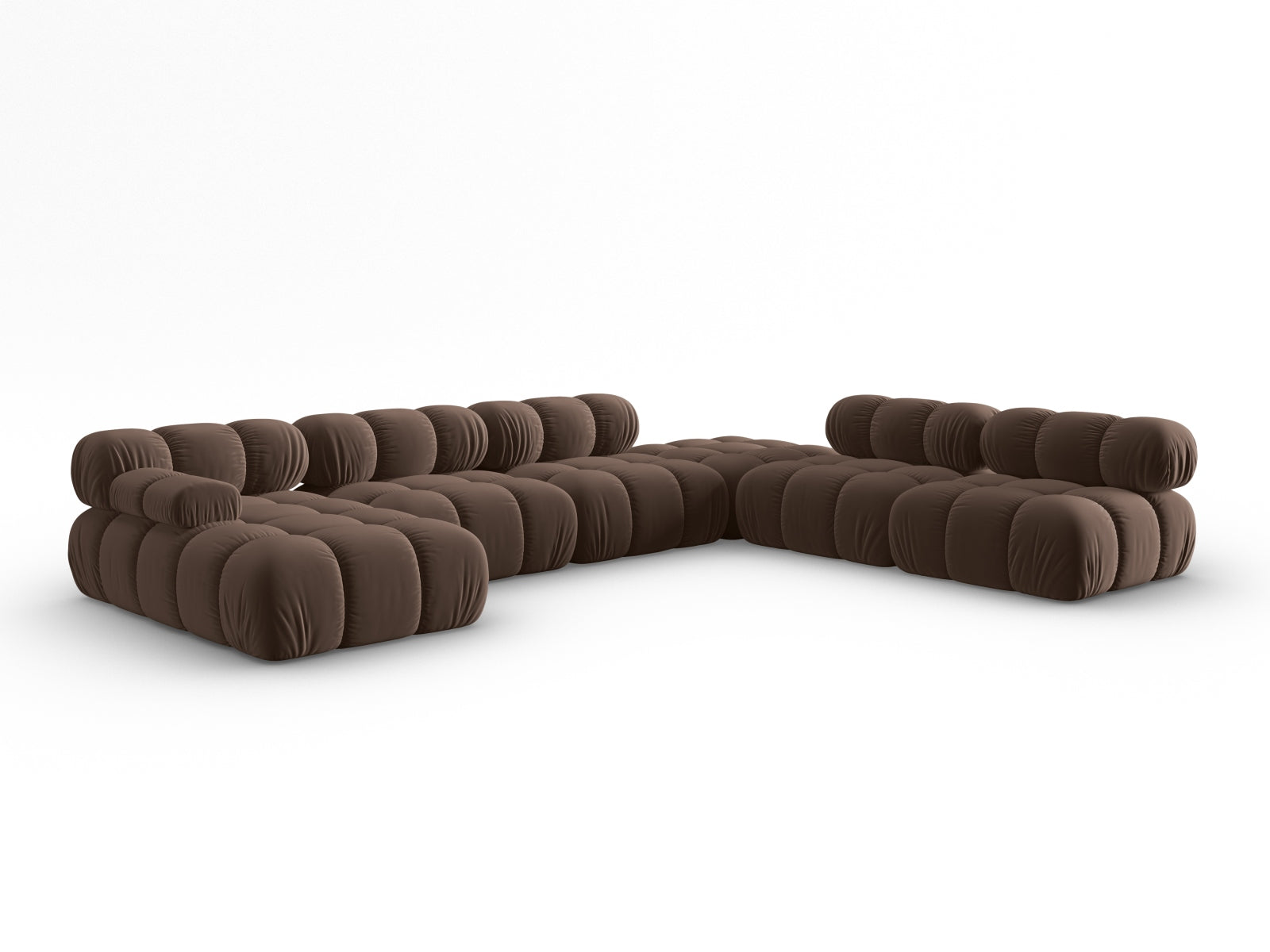 Modulares Bellis Velour Ecksofa in Dunkelbraun, 7-Sitzer, 282 cm, perfekt für großzügige Wohnlandschaften und stilvolle Einrichtung.