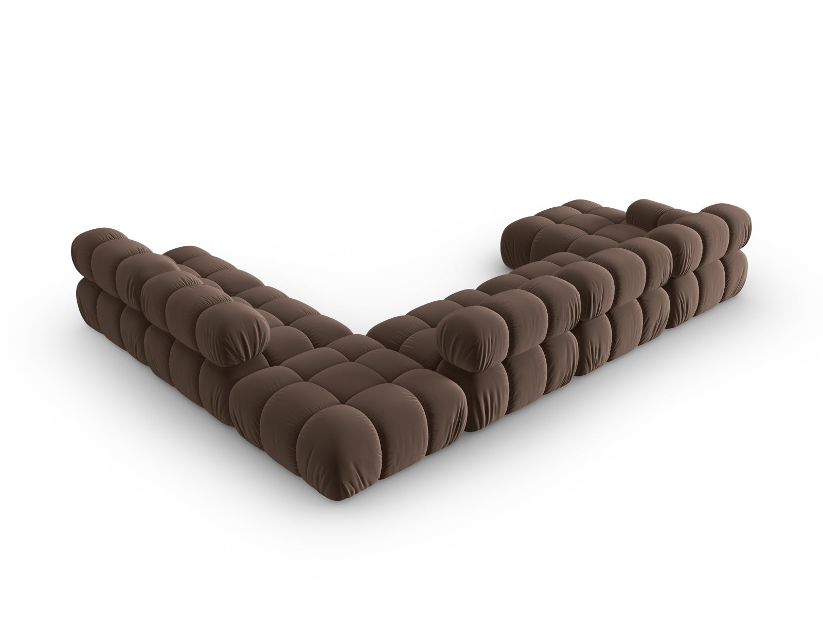 Stylisches, flexibles Ecksofa Bellis in edlem Velours, dunkelbraun, 7-Sitzer, 282 cm, perfekt für gesellige Abende und stilvolle Einrichtung.