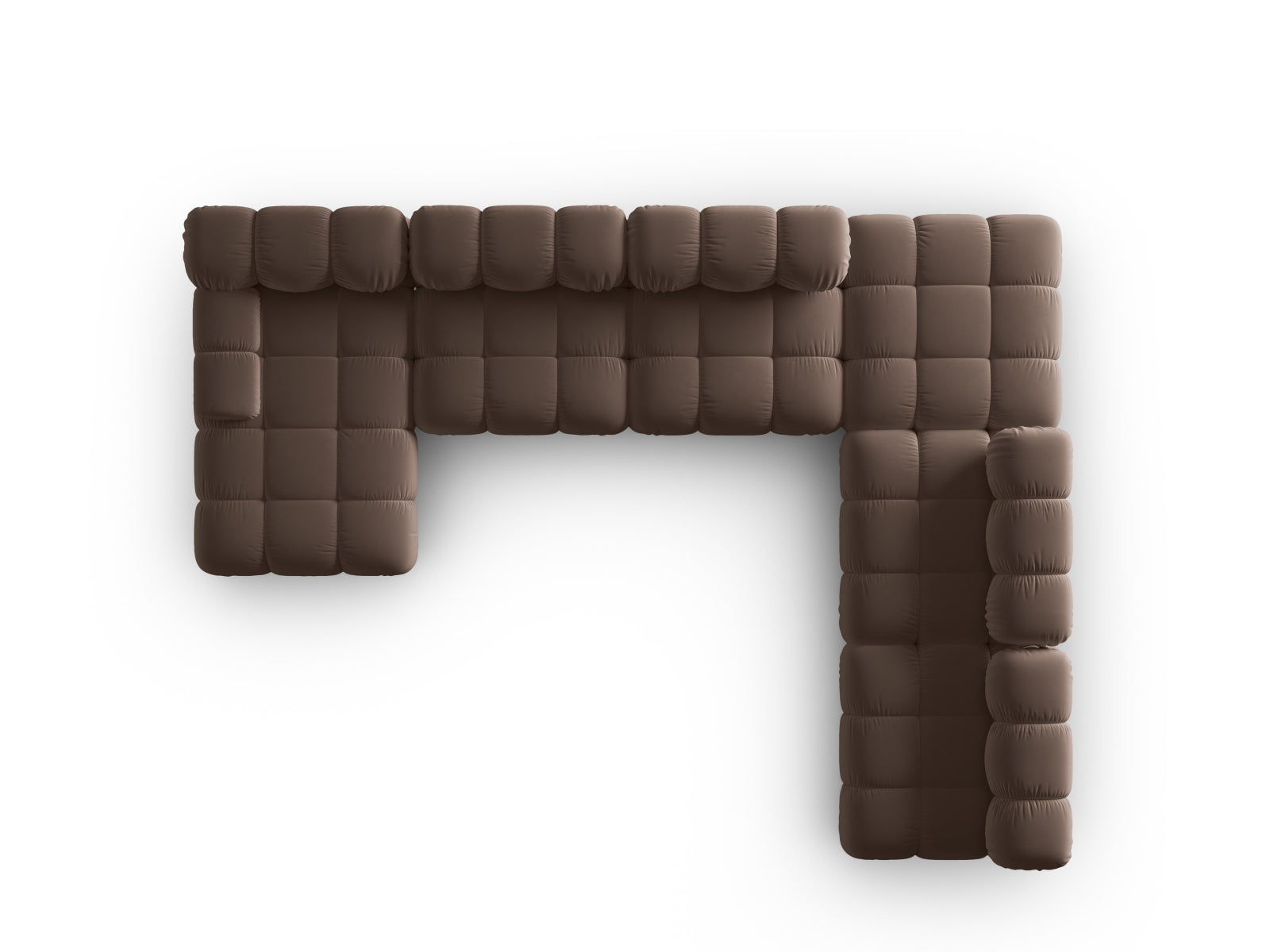 Elegantes, modulares Ecksofa Bellis in hochwertigem Velours, dunkelbraun, 7-Sitzer, 282 cm, ideal für gemütliche Zusammenkünfte und modernes Wohndesign.