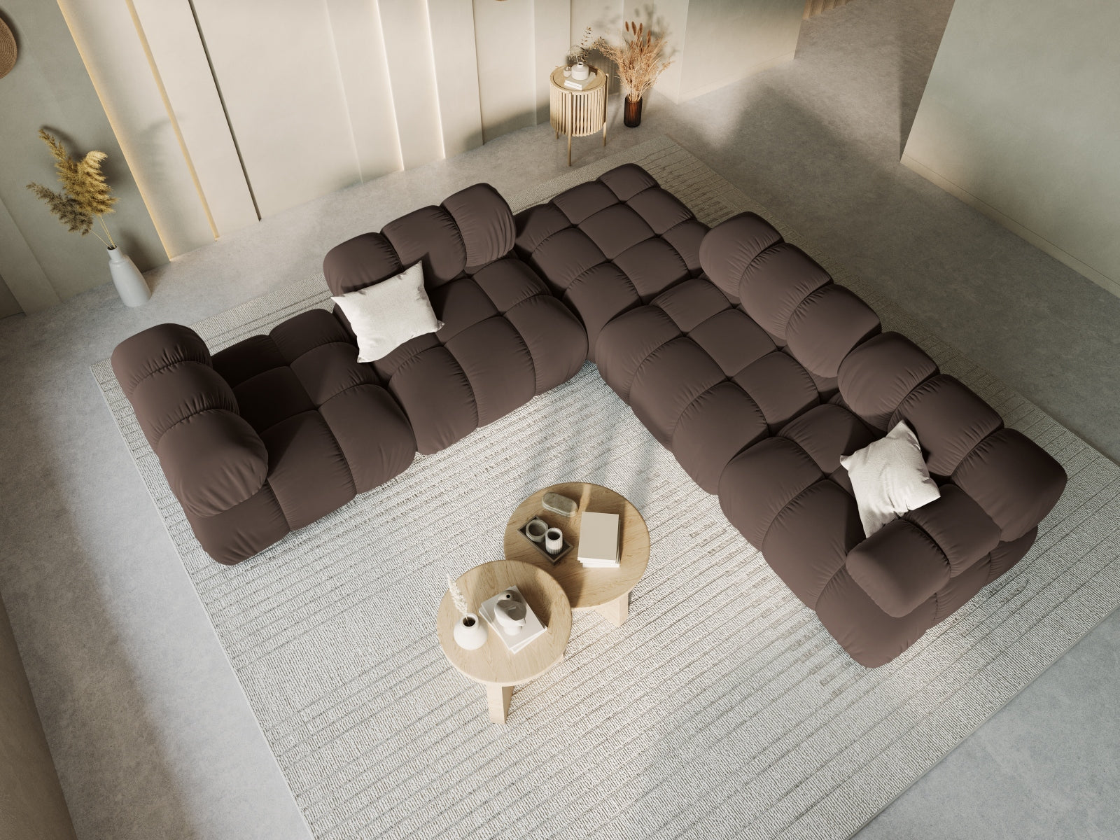 Entdecken Sie das stilvolle Bellis Velour Ecksofa von Micadoni – ein 7-Sitzer mit 282 cm, ideal für Komfort und Eleganz in Ihrem Wohnzimmer.