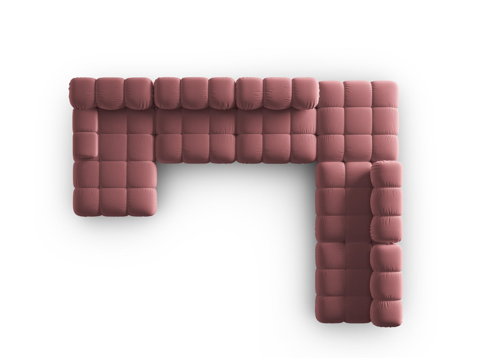 Modulares Bellis Velour Ecksofa in sanften Rosatönen, 7-Sitzer, 282 cm, ideal für stilvolle Wohnräume und entspannte Stunden.