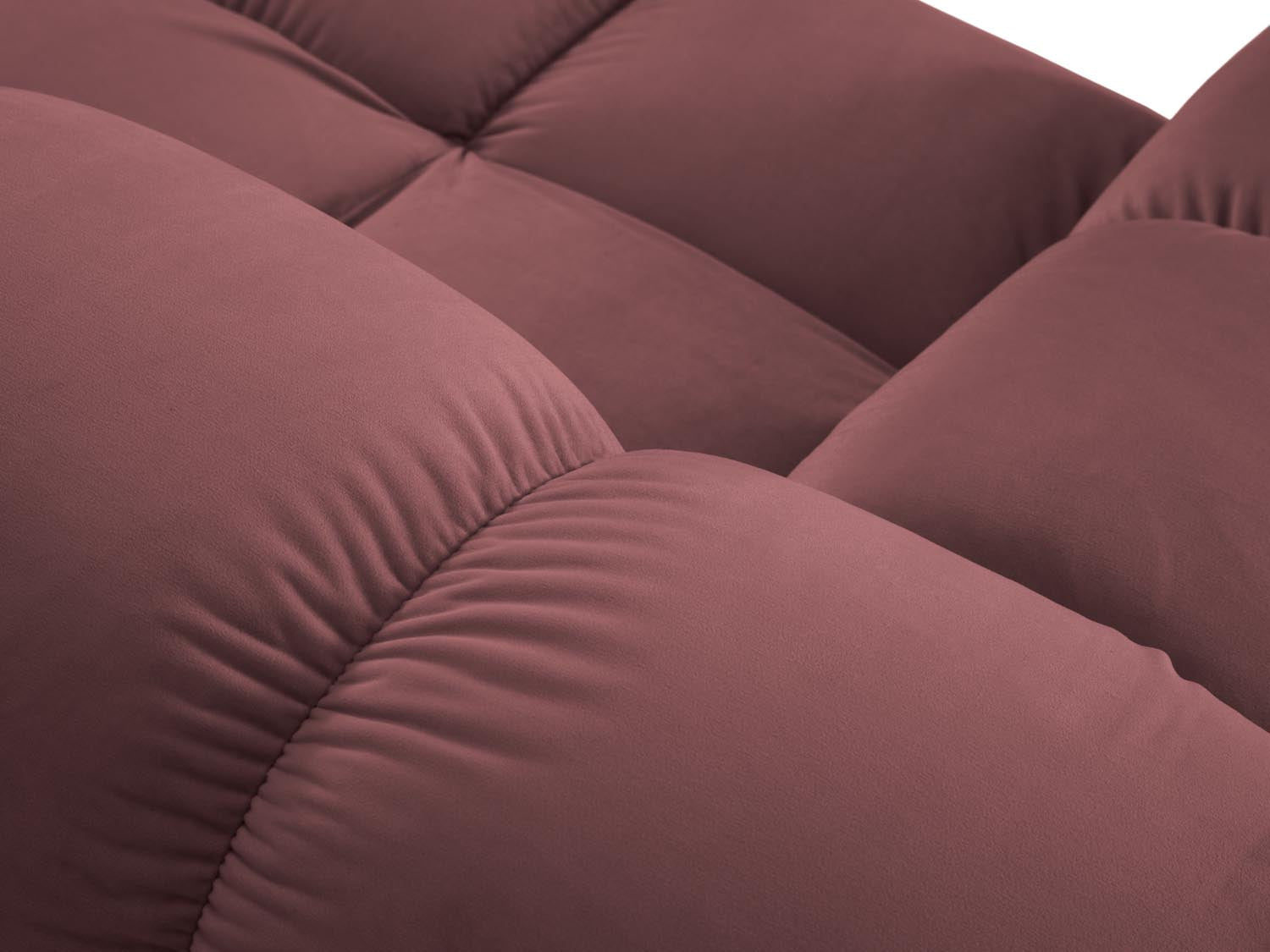 Elegantes Bellis Velour Ecksofa in sanften Rosatönen, 7-Sitzer, 282 cm, perfekt für gemütliche Abende und modernes Wohndesign.