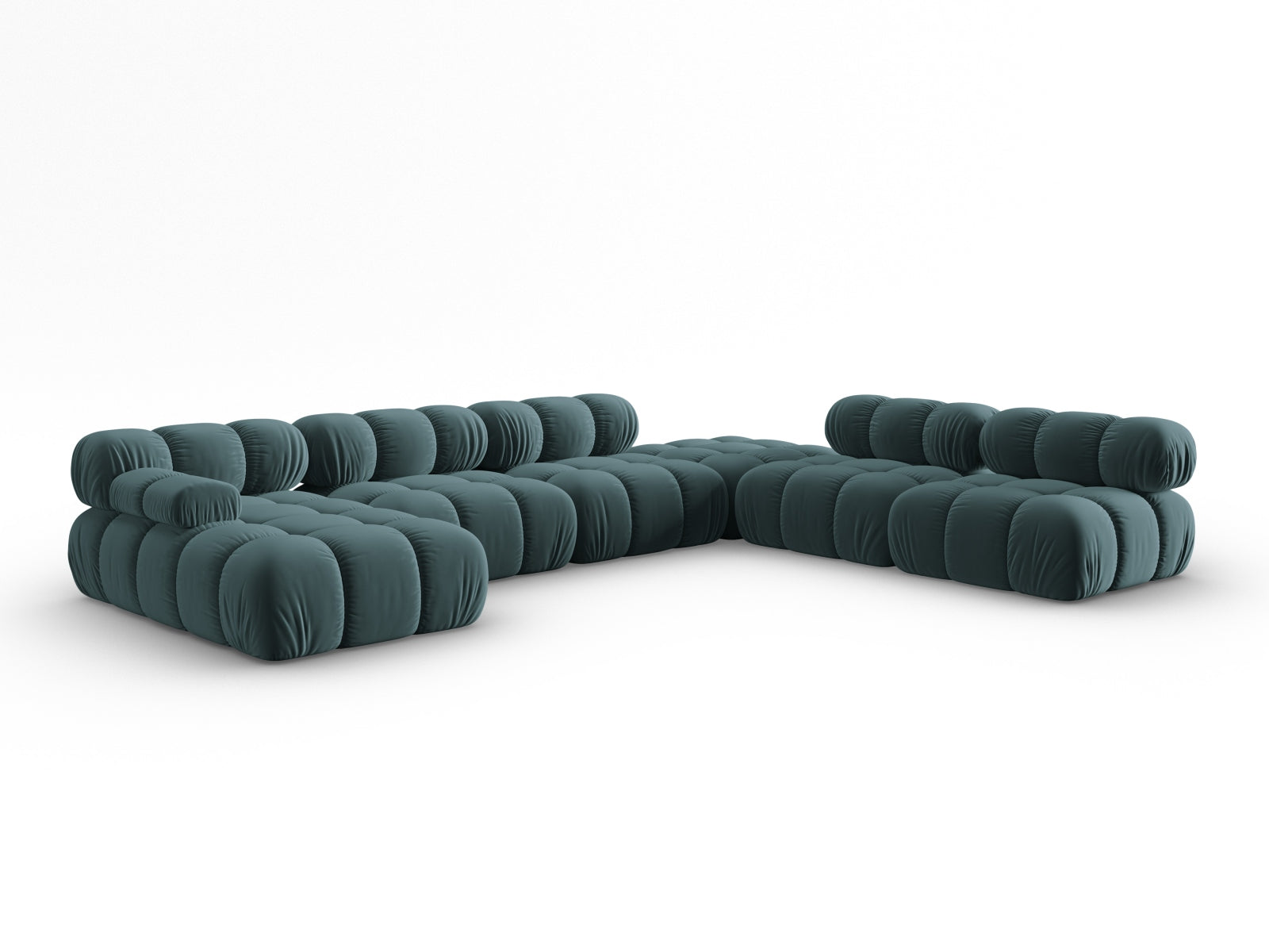 Modulares Bellis Velour Ecksofa in Türkis, 7-Sitzer, 282 cm, perfekt für großzügige Wohnlandschaften und modernes Design.