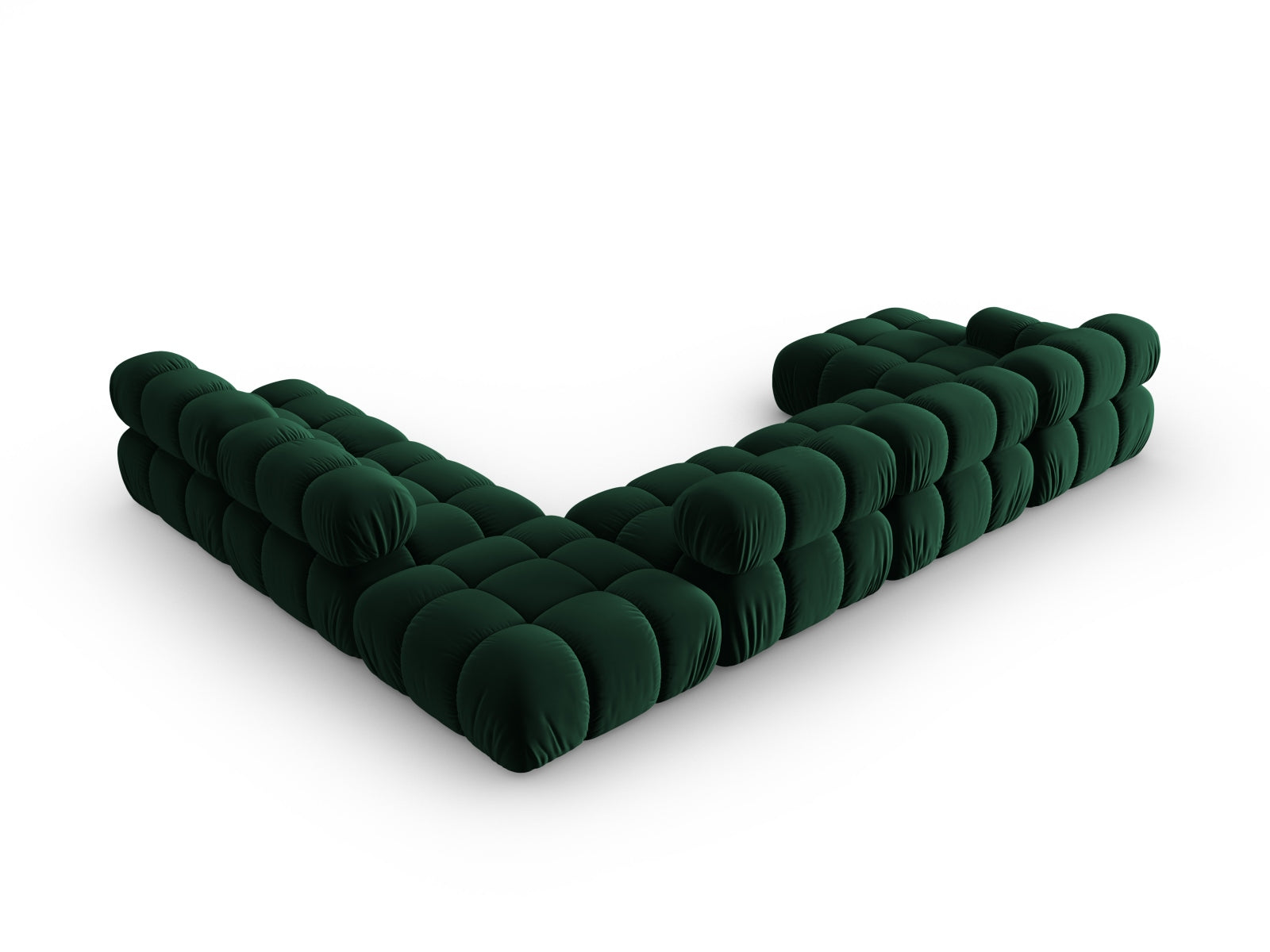 Modulares Bellis Velour Ecksofa in edlem Bottle Green, 7-Sitzer, 282 cm, perfekt für gemütliche und moderne Wohnlandschaften.