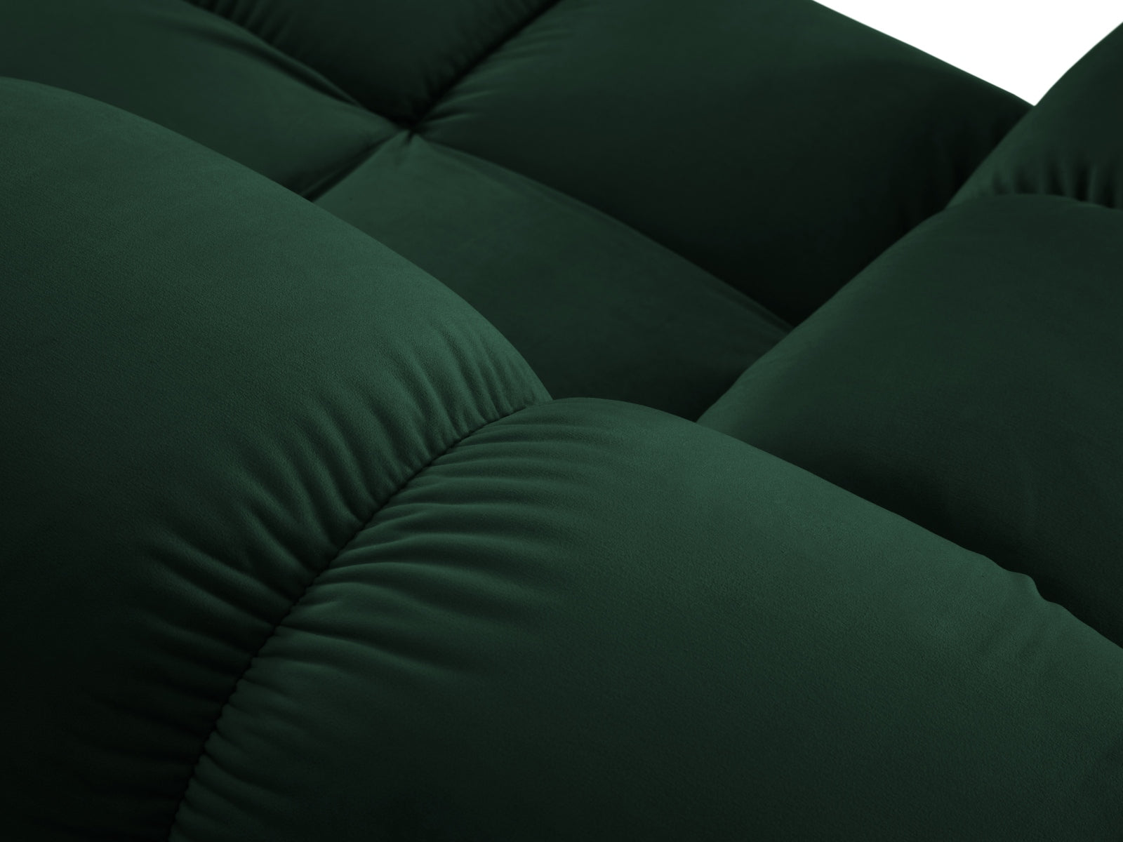 Modulares Bellis Velour Ecksofa in edlem Bottle Green, 7-Sitzer, 282 cm, perfekt für gemütliche und moderne Wohnlandschaften.