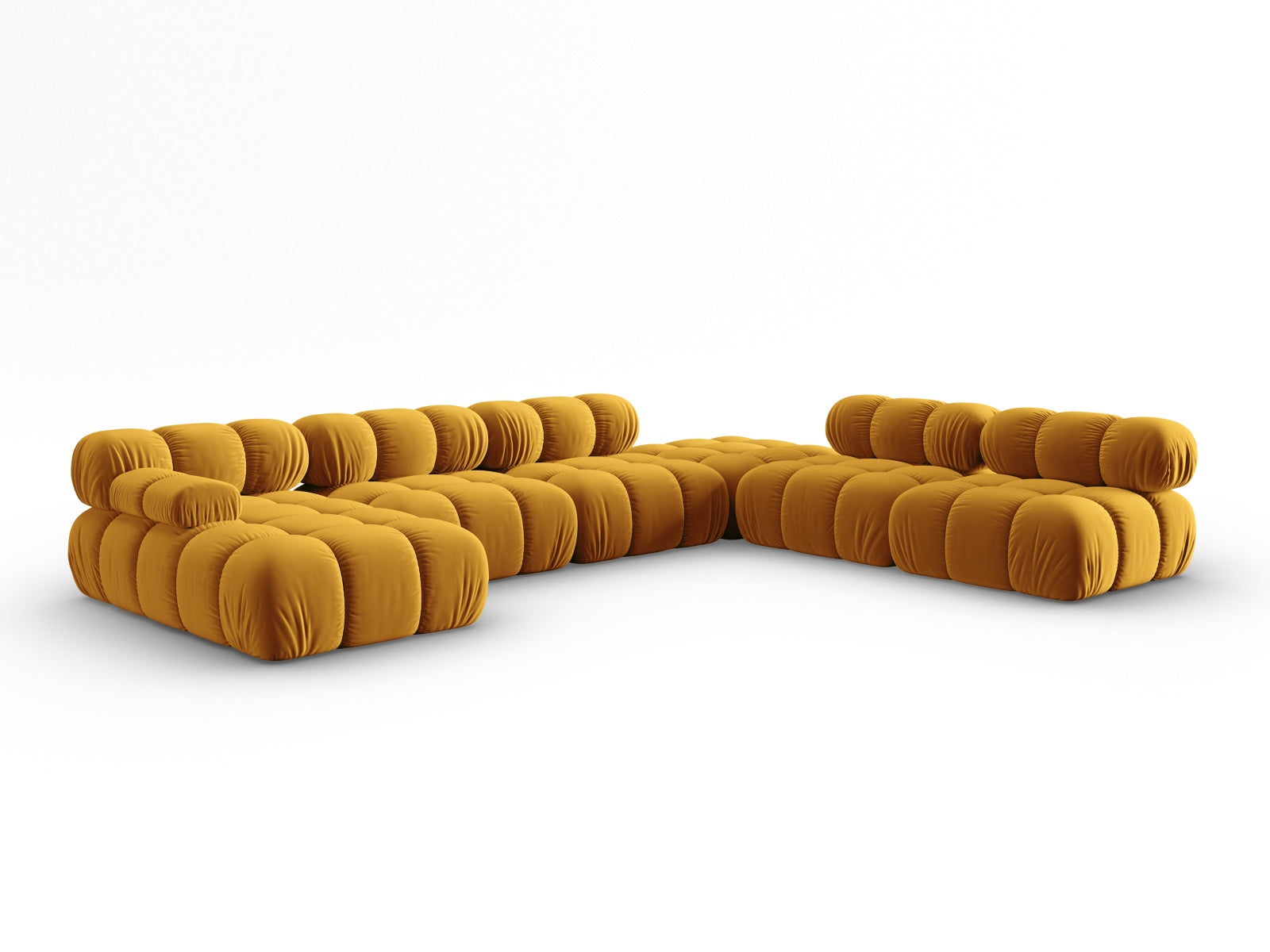 Modulares Bellis Velour Ecksofa in Gelb-Blau, 7-Sitzer, 282 cm, perfekt für gemütliche Wohnzimmer und stilvolle Einrichtung.