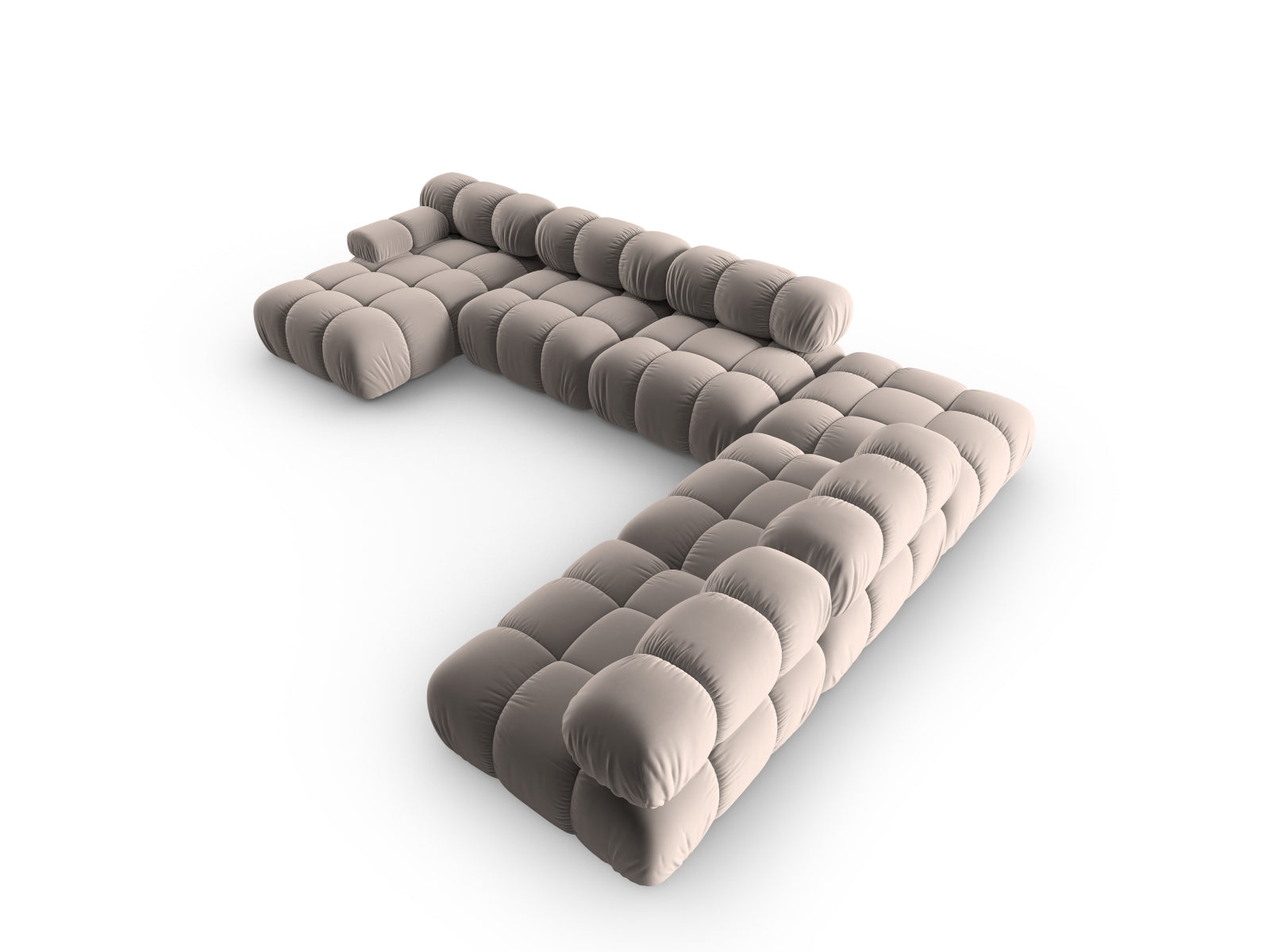 Elegantes Bellis Velour Ecksofa in Cappuccino, 7-Sitzer, ideal für moderne Wohnräume und gemütliche Zusammenkünfte.