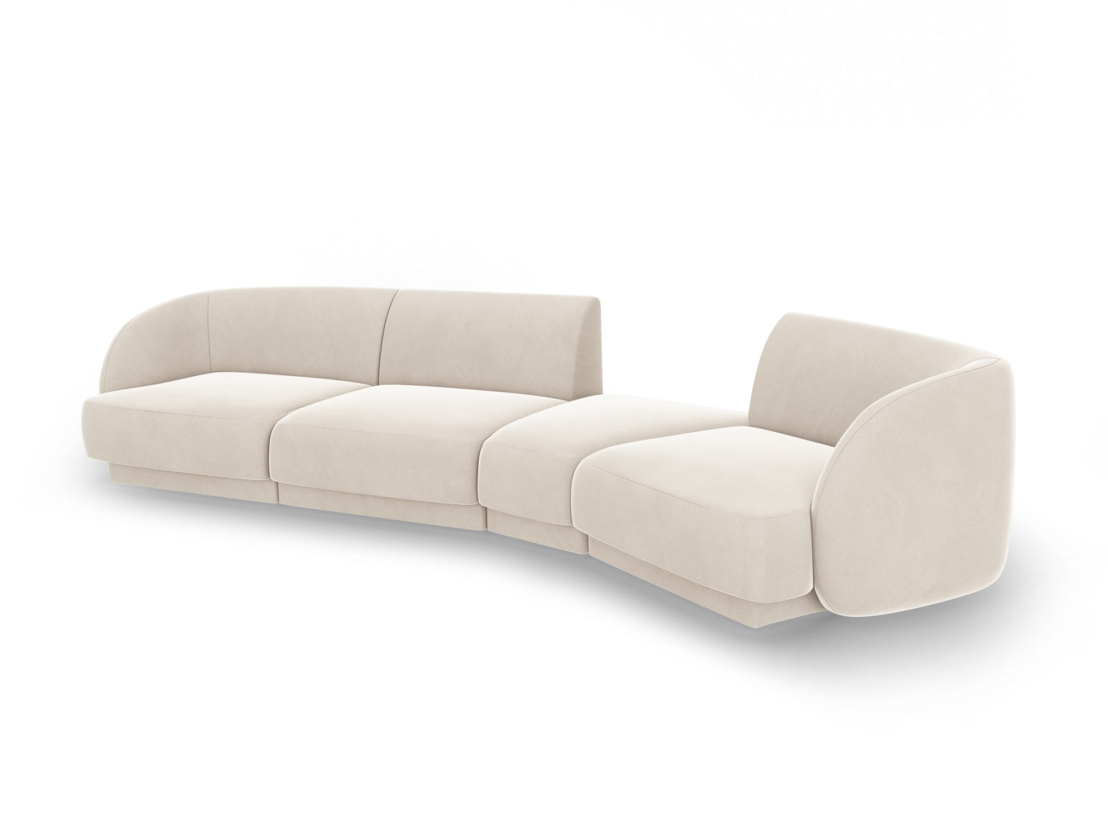 Erleben Sie das Miley Velour Sofa rechts 4 Sitzer von Micadoni – ein elegantes, modulares Design, das Komfort und Stil in Ihr Zuhause bringt.