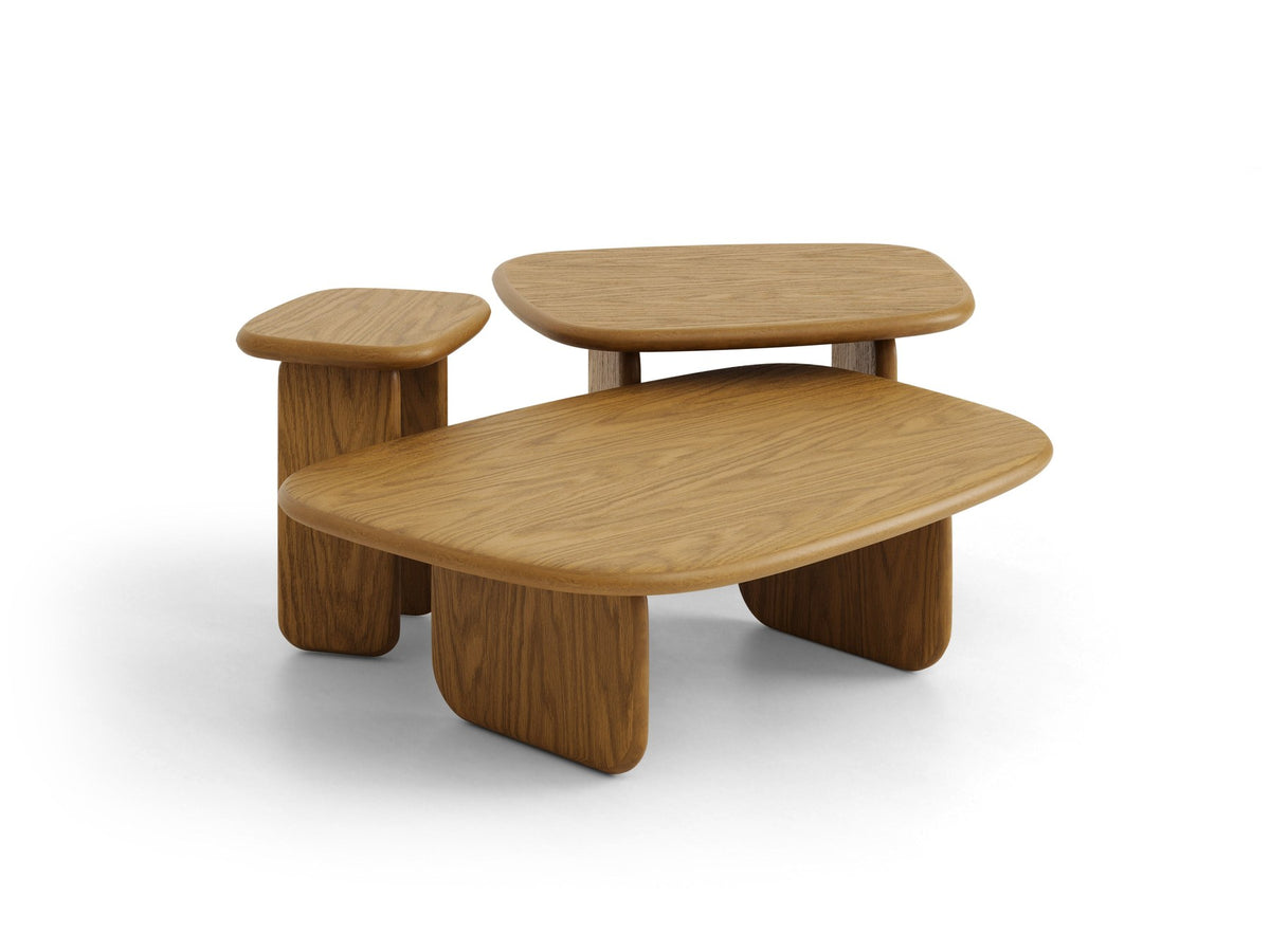 Rechteckiger Beistelltisch aus Holz in schwarzer Eichen-Optik mit zwei schlanken Beinen und niedriger Bauform, Modell Lana von Micadoni.