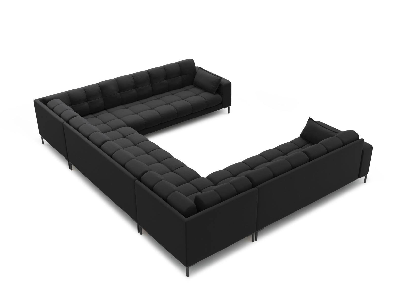 Geräumiges Mamaia Panoramic Sofa für 9 Personen in edlem Dunkelgrau/Schwarz, perfekt für moderne Wohnkonzepte und gesellige Abende.