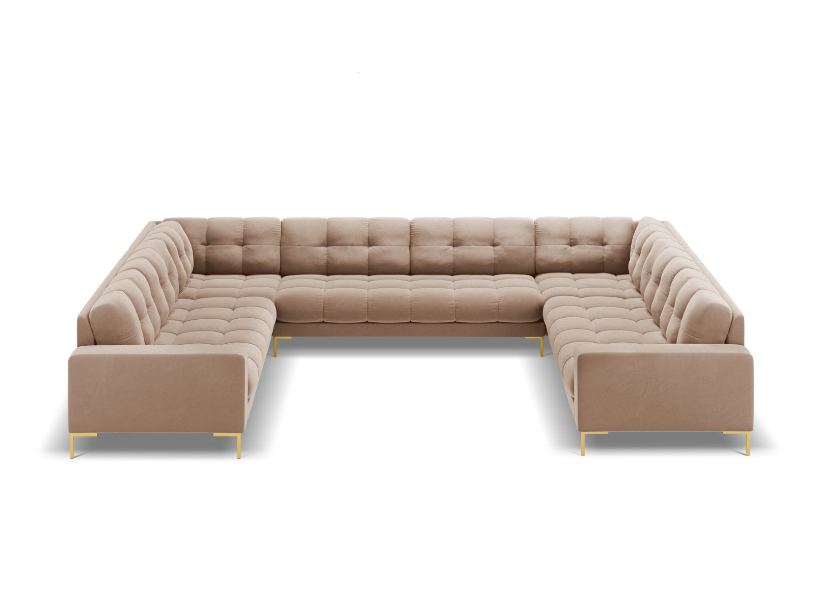 Luxuriöses 9-Sitzer Mamaia Velour Panoramic Sofa von Micadoni. Elegantes Design, hoher Komfort und pflegeleichter Veloursstoff für Ihr Zuhause.
