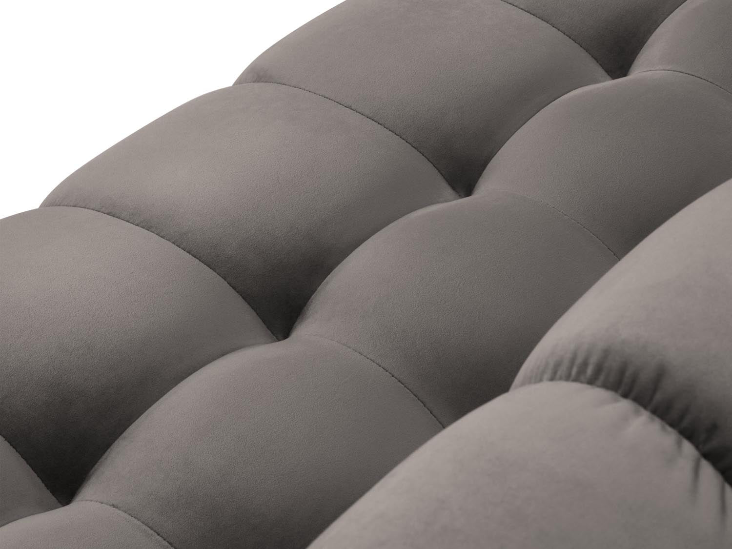 Elegantes Mamaia Velour Panoramic Sofa für 9 Personen, ideal für stilvolle Wohnräume und gemütliche Treffen in dezenten Grautönen.