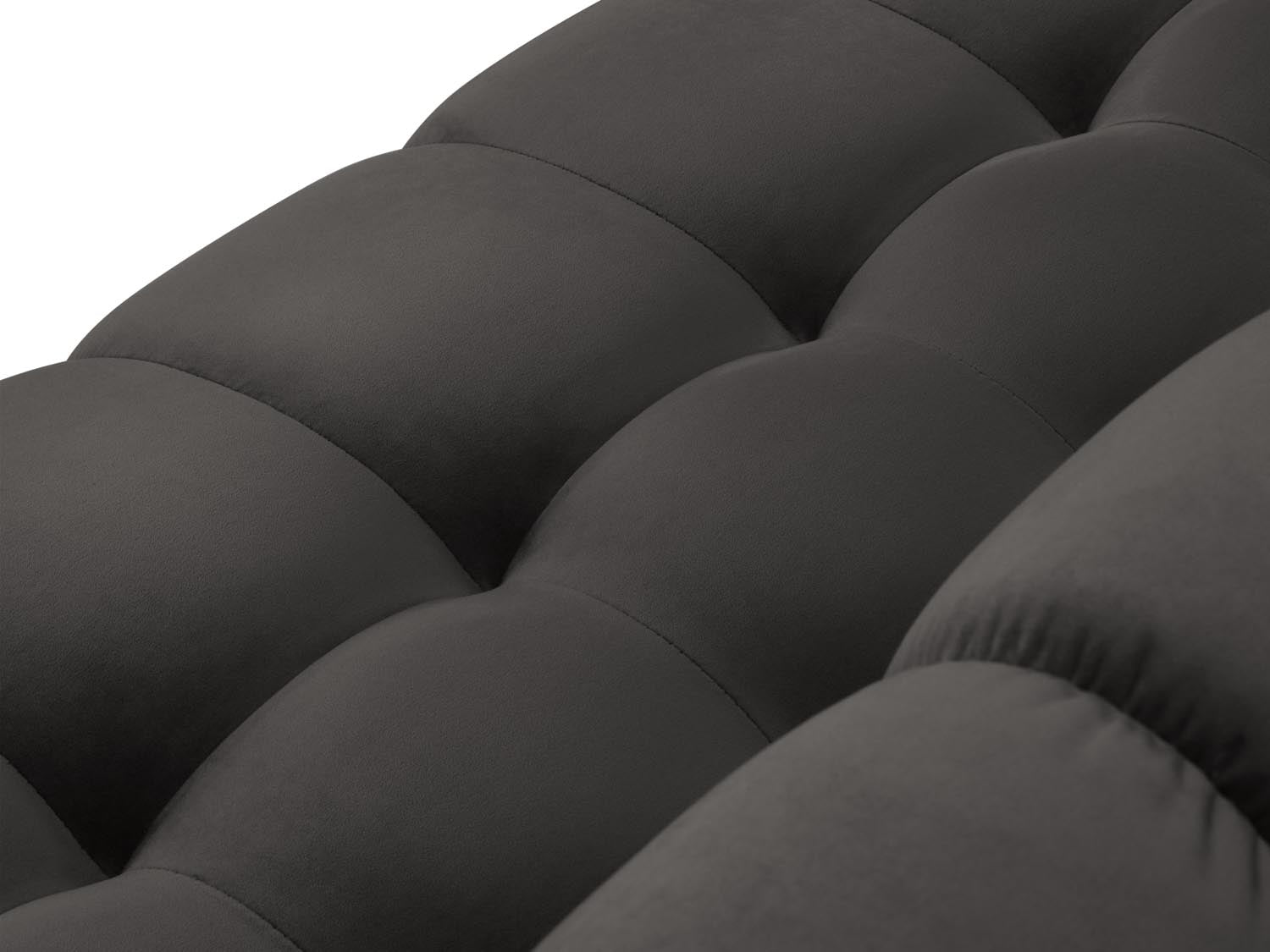 Elegantes Mamaia Velour Panoramic Sofa in stilvollem Dunkelgrau, ideal für gesellige Abende und großzügige Wohnräume.