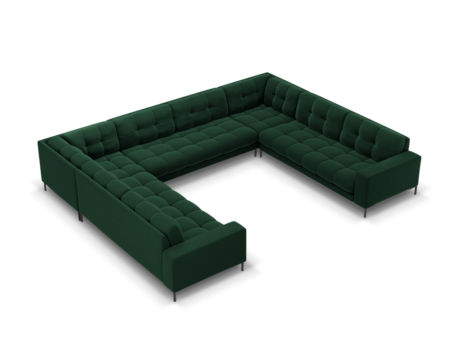 Mamaia Velour Panoramic Sofa 9 Sitzer in Bottle Green/Schwarz-Bluvel präsentiert im Onlineshop von KAQTU Design AG. Ecksofa ist von Micadoni