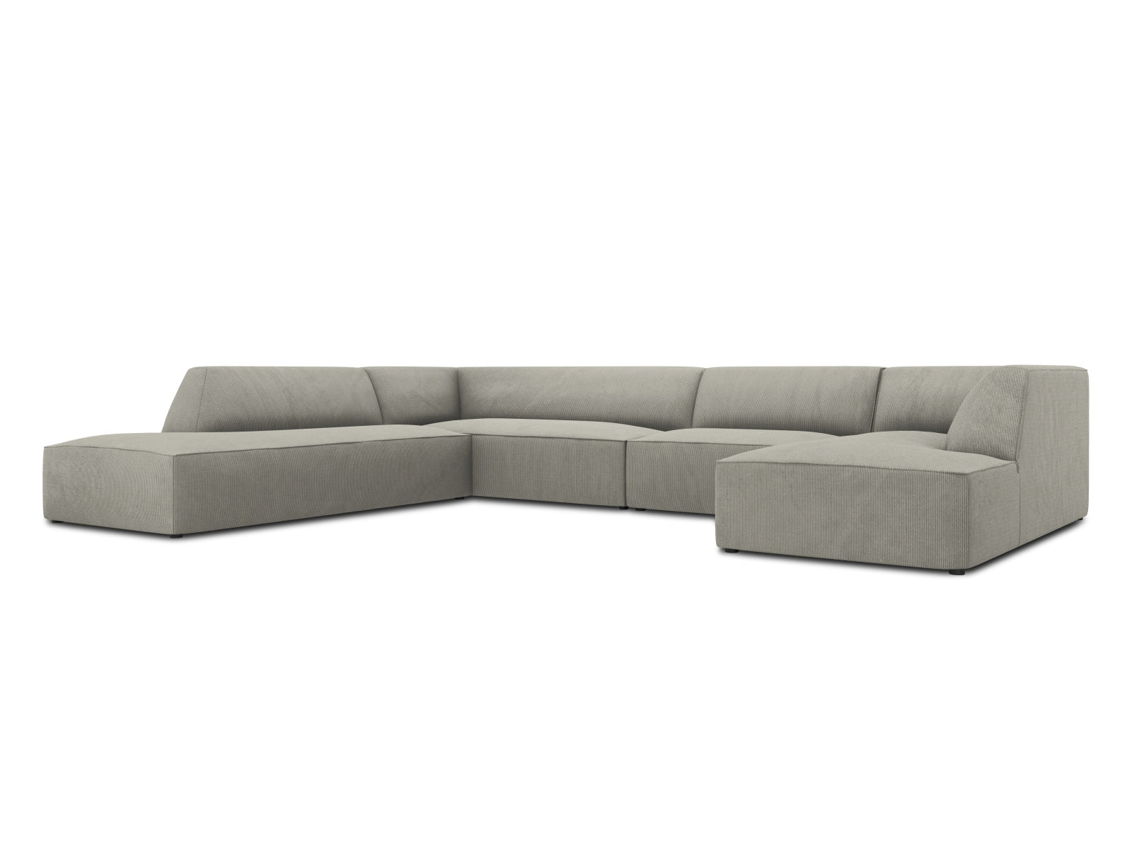 Gemütliches Ruby Panoramic Ecksofa links, 7-Sitzer, in zeitgemäßem Design, ideal für großzügige Wohnzimmer, in schickem Hellgrau.