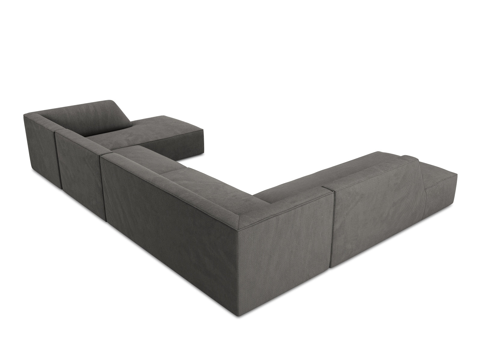 Elegantes Ruby Panoramic Ecksofa links, 7 Sitzer, vereint modernes Design und großzügigen Sitzkomfort für stilvolle Wohnräume.