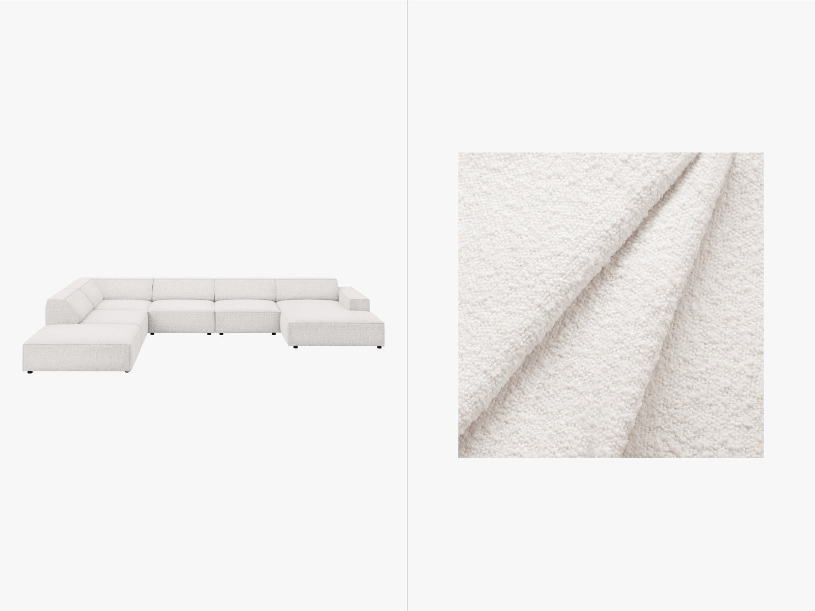 Jodie Boucle modulares Panoramic Ecksofa links 7 Sitzer in White-Baloo präsentiert im Onlineshop von KAQTU Design AG. Ecksofa links ist von Micadoni