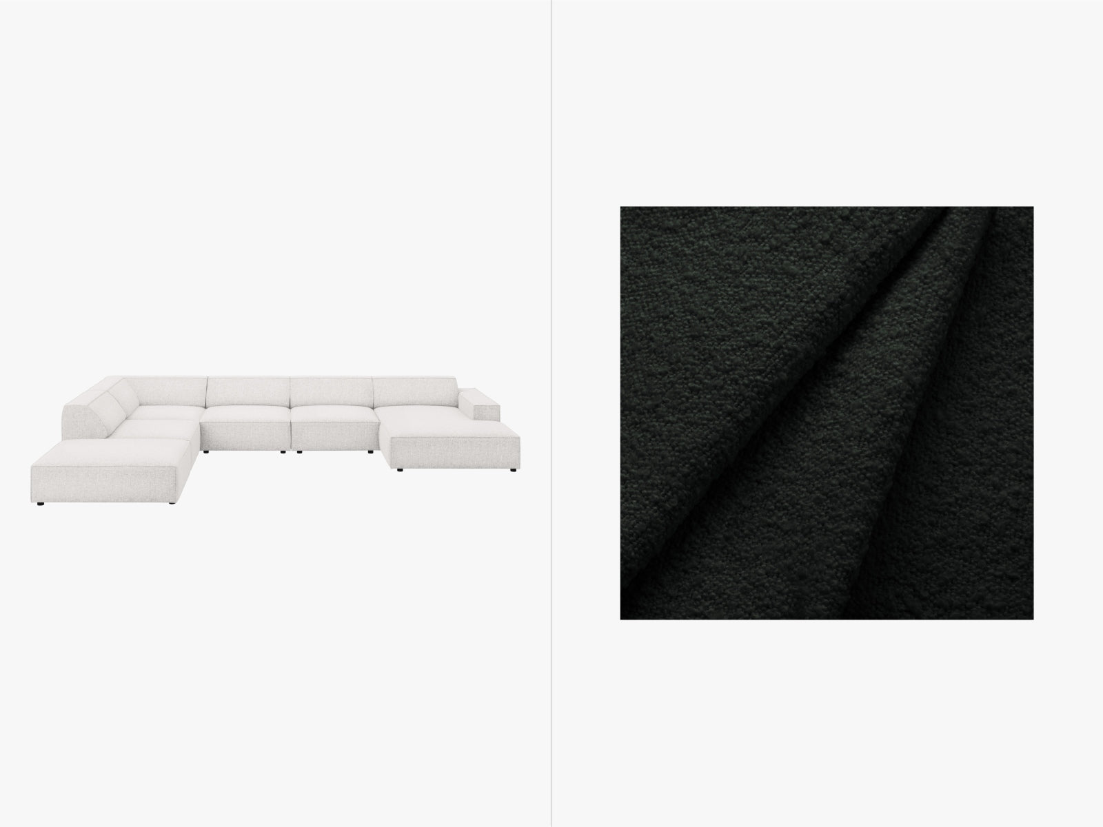 Jodie Boucle modulares Panoramic Ecksofa links, 7-Sitzer in elegantem Design, ideal für stilvolle Wohnräume und gemütliche Zusammenkünfte.