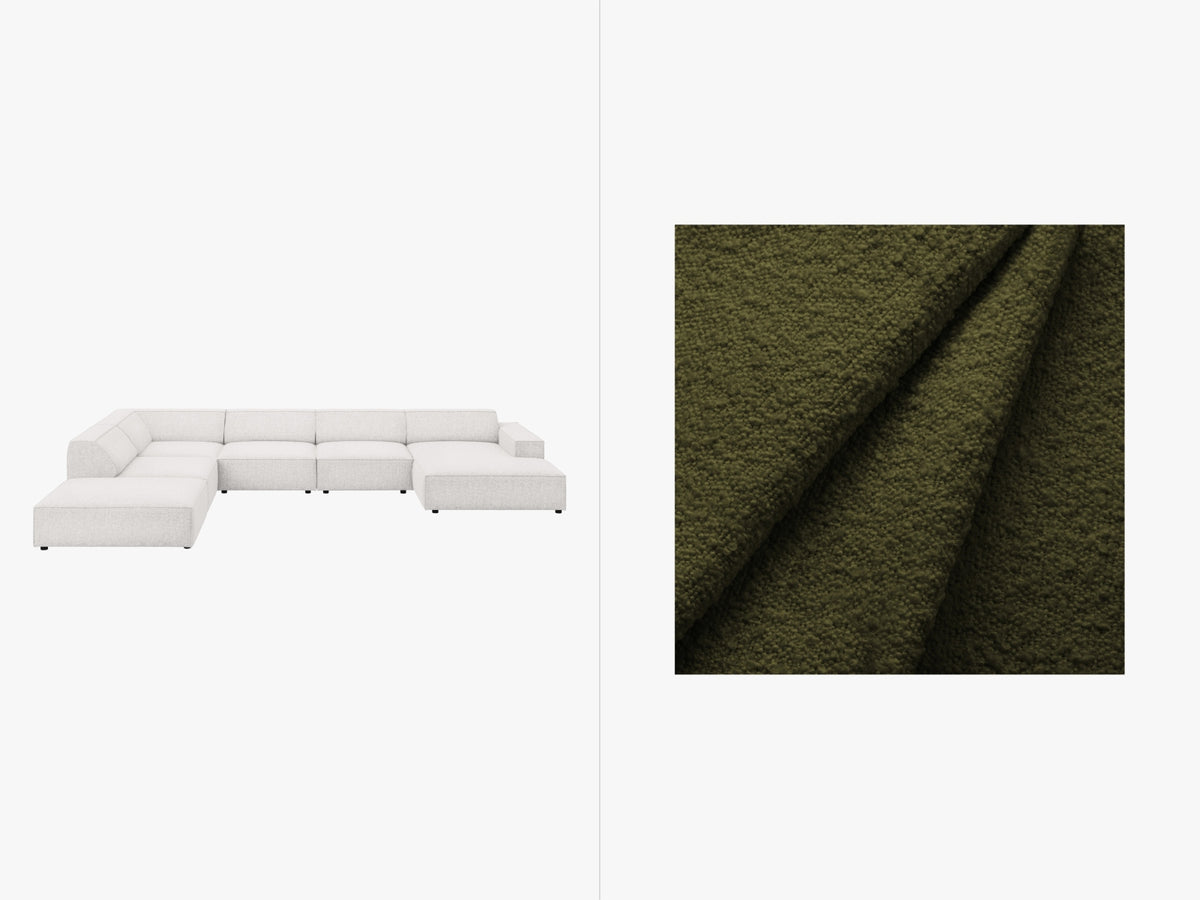 Jodie Boucle modulares Panoramic Ecksofa links 7 Sitzer in Dark Olive Green-Baloo präsentiert im Onlineshop von KAQTU Design AG. Ecksofa links ist von Micadoni