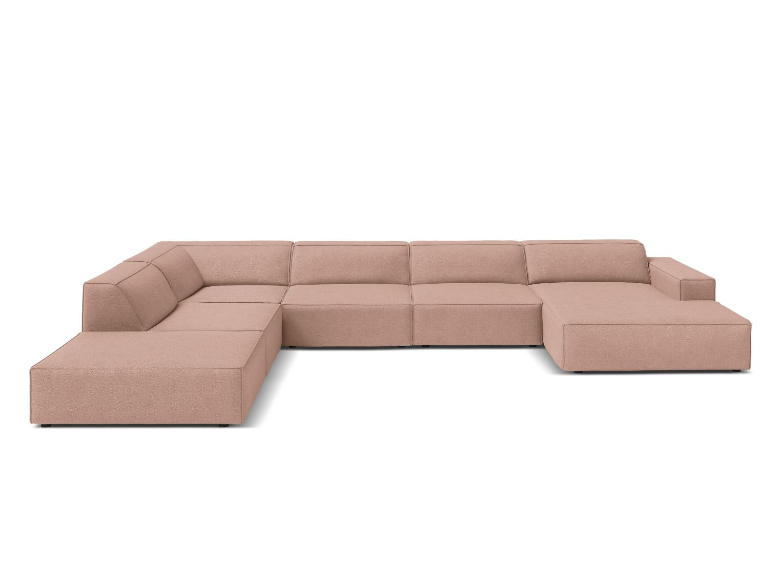 Jodie Boucle modulares Panoramic Ecksofa links 7 Sitzer in Powder Pink-Baloo präsentiert im Onlineshop von KAQTU Design AG. Ecksofa links ist von Micadoni