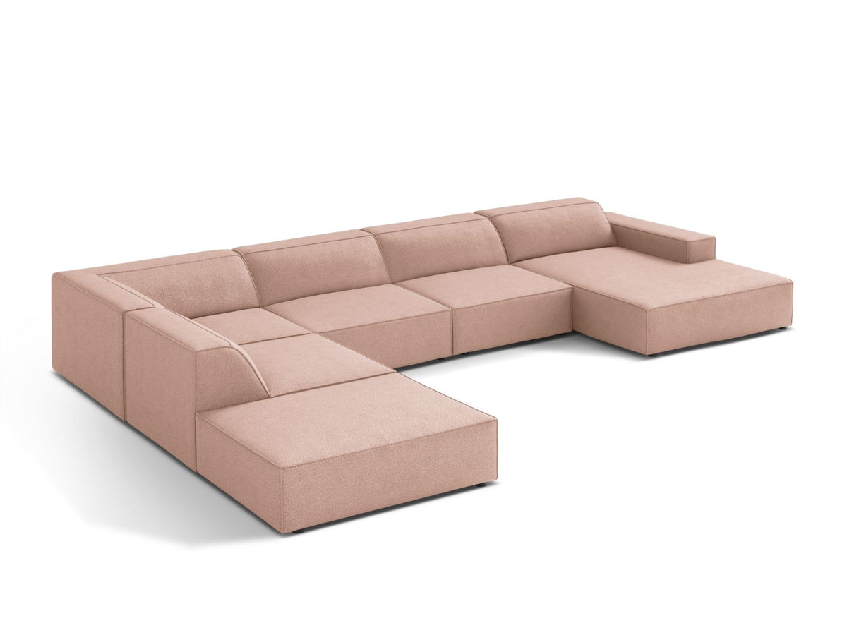 Jodie Boucle modulares Panoramic Ecksofa links 7 Sitzer in Powder Pink-Baloo präsentiert im Onlineshop von KAQTU Design AG. Ecksofa links ist von Micadoni