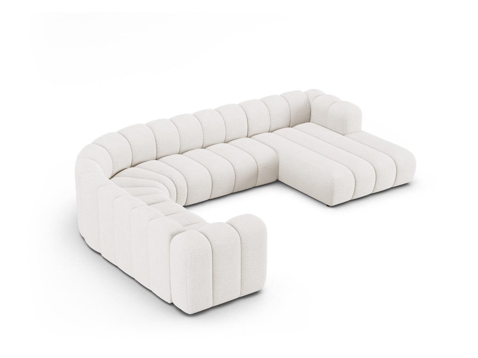 Modulares Lupine Boucle Ecksofa links für 6 Personen in hochwertigem White-Baloo, perfekt für stilvolle und gemütliche Wohnbereiche.