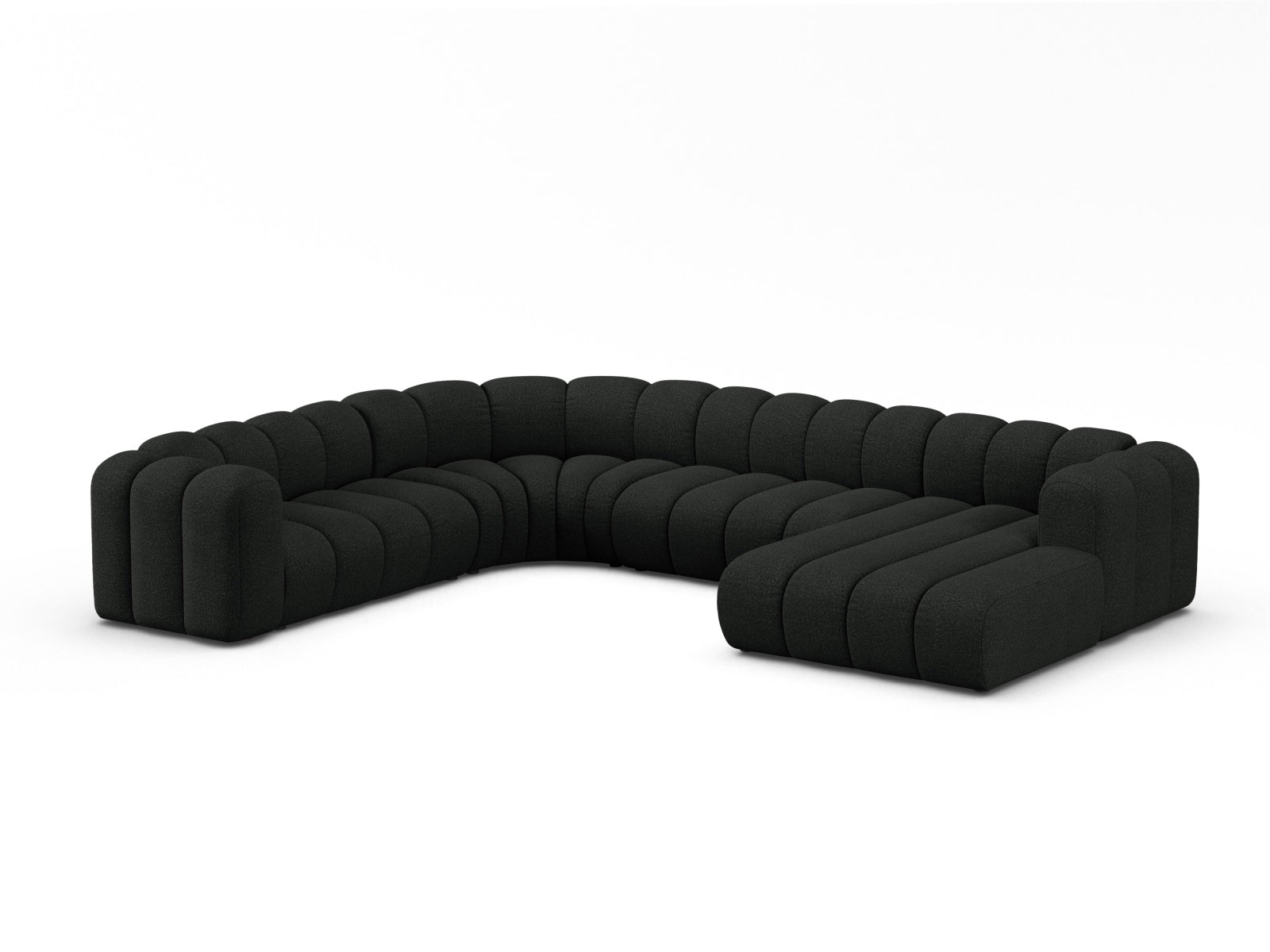 Elegantes Lupine Boucle Ecksofa links für 6 Personen in stilvollem Black-Baloo, ideal für moderne Wohnräume.