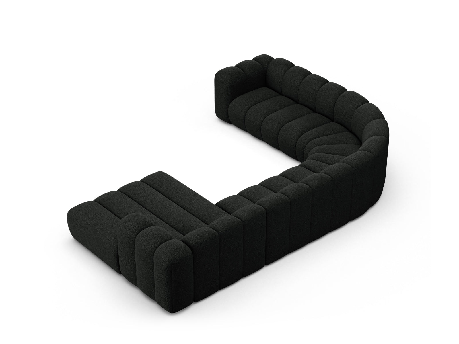 Lupine Boucle Modular Panoramic Ecksofa links 6 Sitzer in Black präsentiert im Onlineshop von KAQTU Design AG. Ecksofa links ist von Micadoni