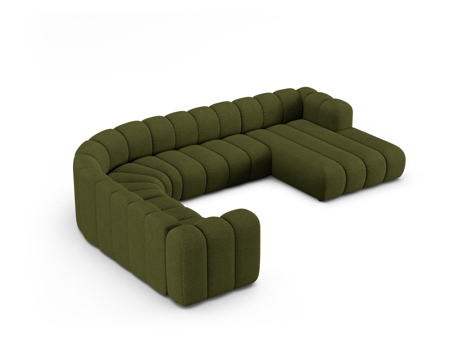 Lupine Boucle Modular Panoramic Ecksofa links 6 Sitzer in Dark Olive Green präsentiert im Onlineshop von KAQTU Design AG. Ecksofa links ist von Micadoni