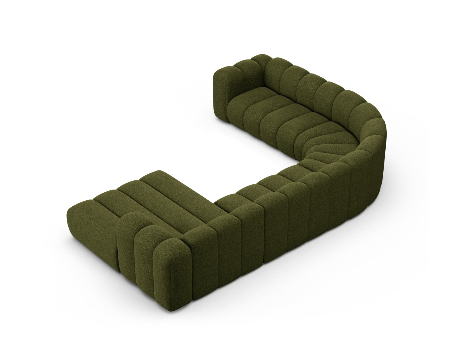 Elegantes, modulares Ecksofa in Dunkelolivgrün von Micadoni, ideal für 6 Personen, vereint modernes Design und gemütliche Sitzmöglichkeiten.