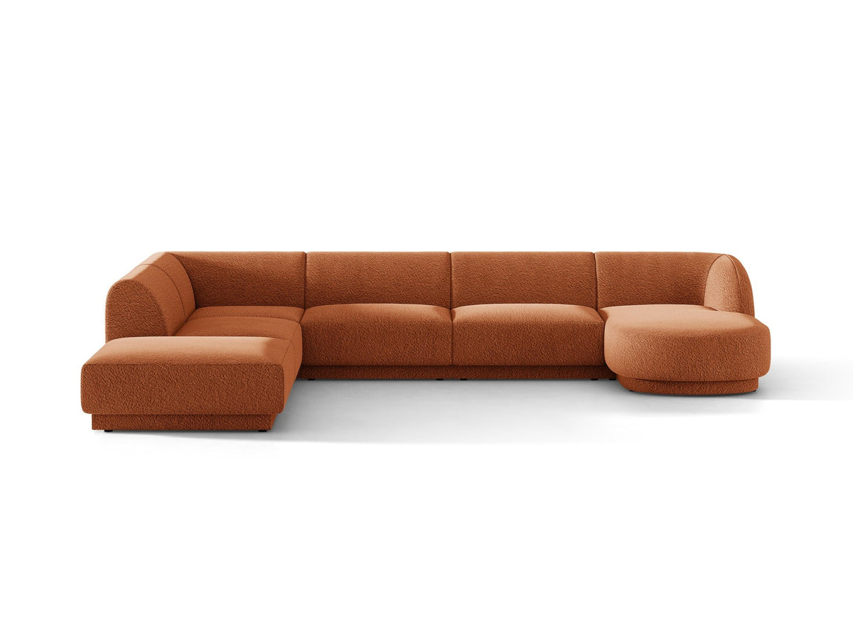 Miley Panoramasofa von Micadoni, Ecksofa links in Dunkelbeige mit Bluvel-Stoffbezug, schwarzen Kunststofffüssen und niedriger Rückenlehne.