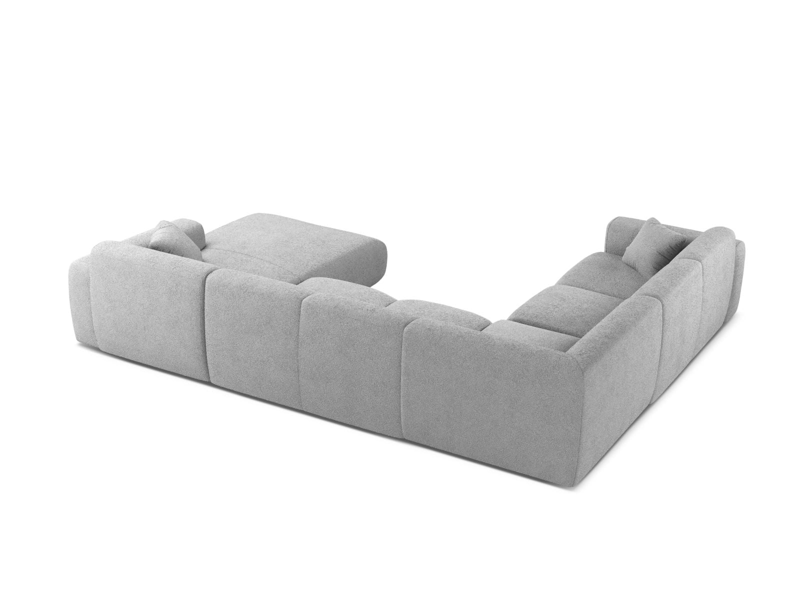 Elegantes 6-Sitzer Ecksofa Molino in hellem Grau, perfekt für stilvolle Wohnzimmer, bietet großzügigen Sitzkomfort und modernes Design.