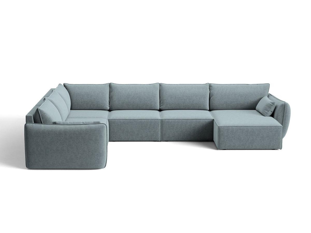L-Sofa Kaelle Panoramasofa links von Micadoni mit Stoffbezug und niedrigen schwarzen Beinen