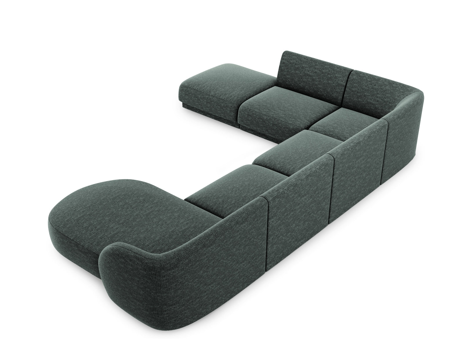Geräumiges Miley Panoramic Ecksofa links für 6 Personen in trendigem Petrol-Haga, perfekt für stilvolle Wohnzimmergestaltung.