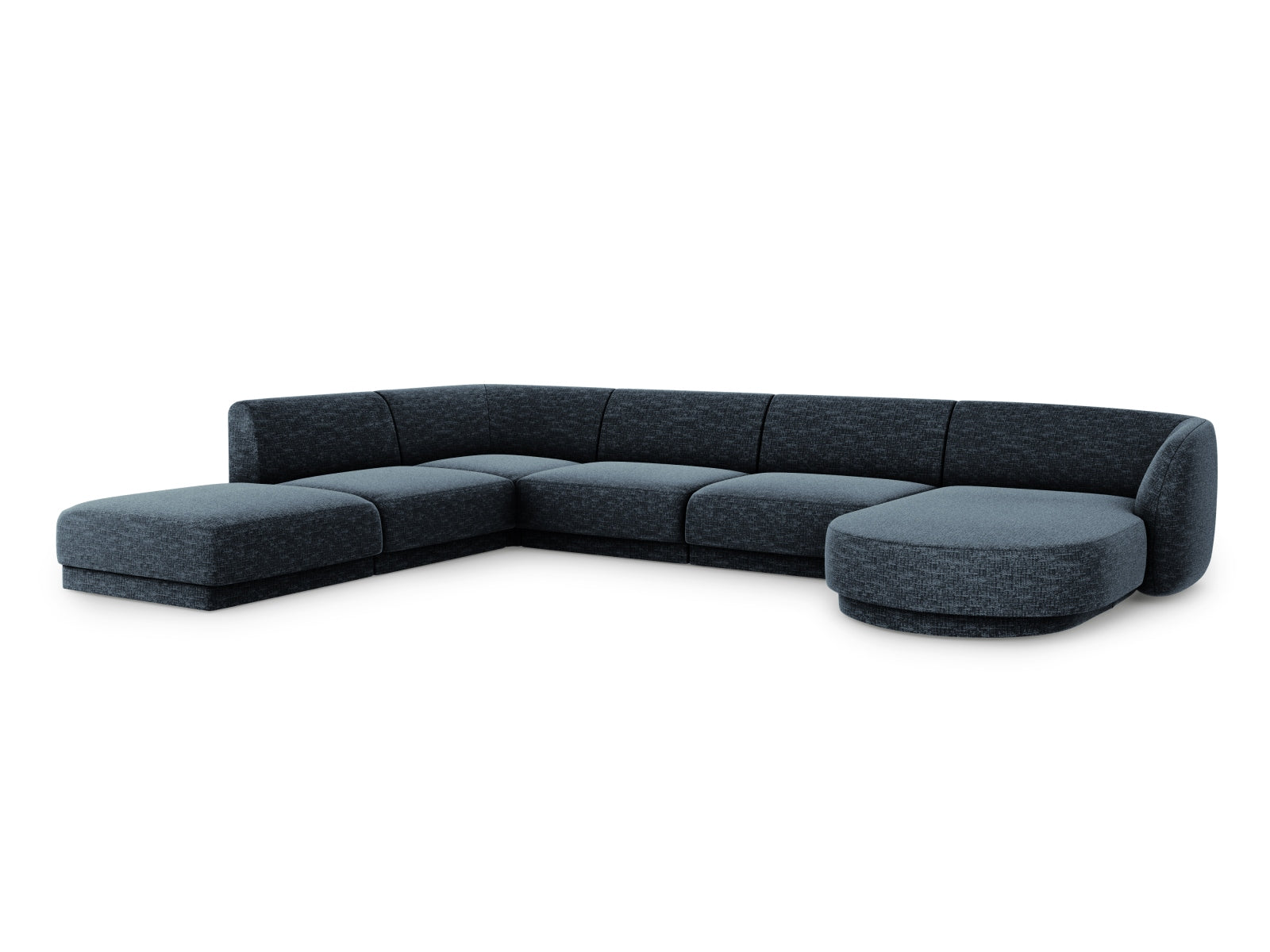 Elegantes Miley Panoramic Ecksofa links für 6 Personen in Royal Blue-Haga, ideal für stilvolle Wohnräume und gemütliche Abende.