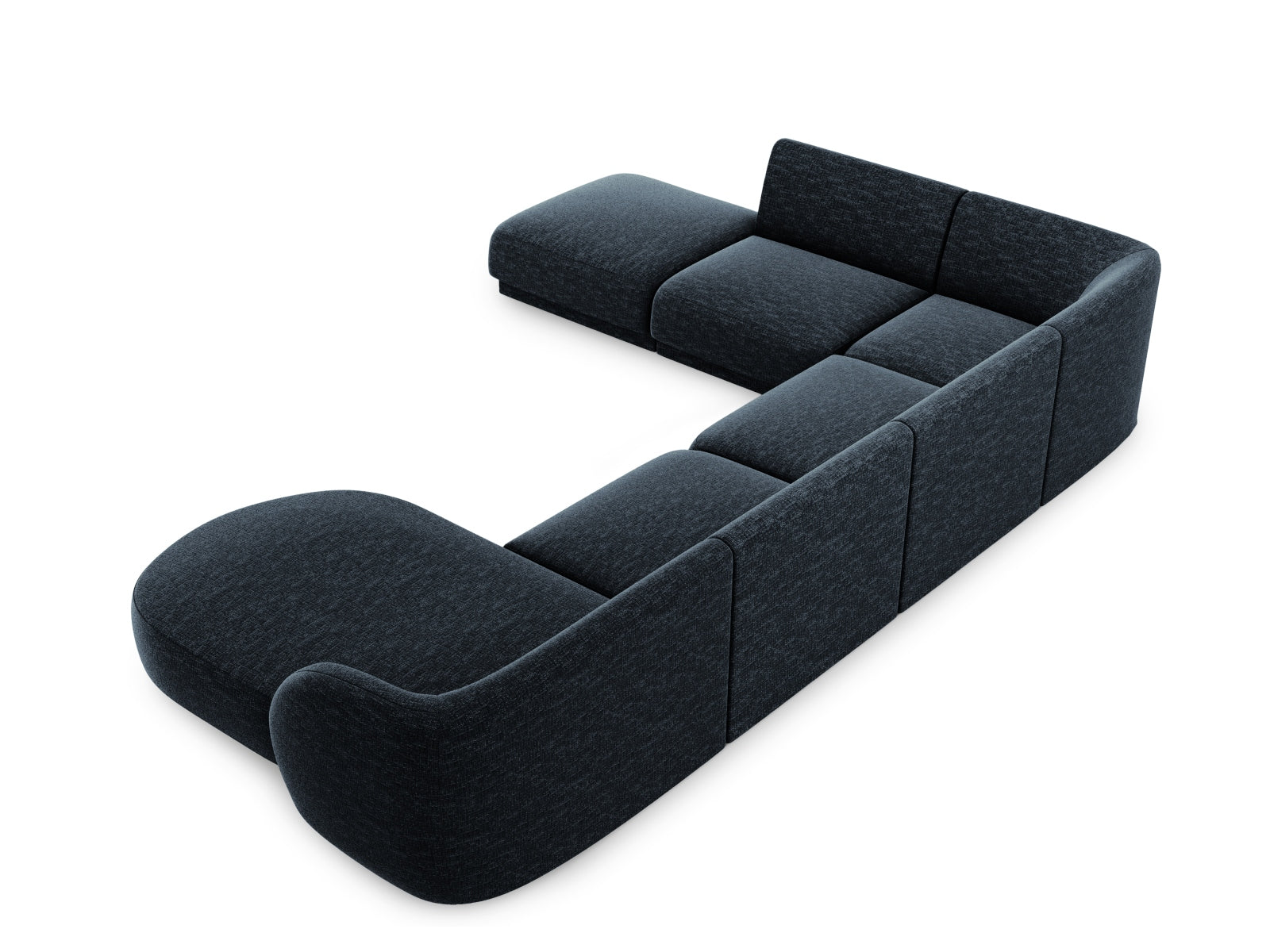 Modernes Miley Panoramic Ecksofa links für 6 Personen in Royal Blue-Haga, perfekt für gesellige Runden und entspannte Stunden im Wohnzimmer.