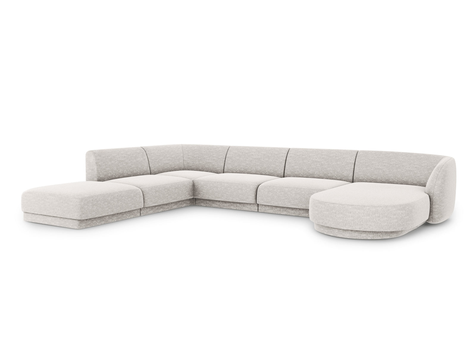 Stylisches Miley Panoramic Ecksofa links für 6 Personen in hellem Grau, ideal für moderne Wohnräume und gemütliche Abende.
