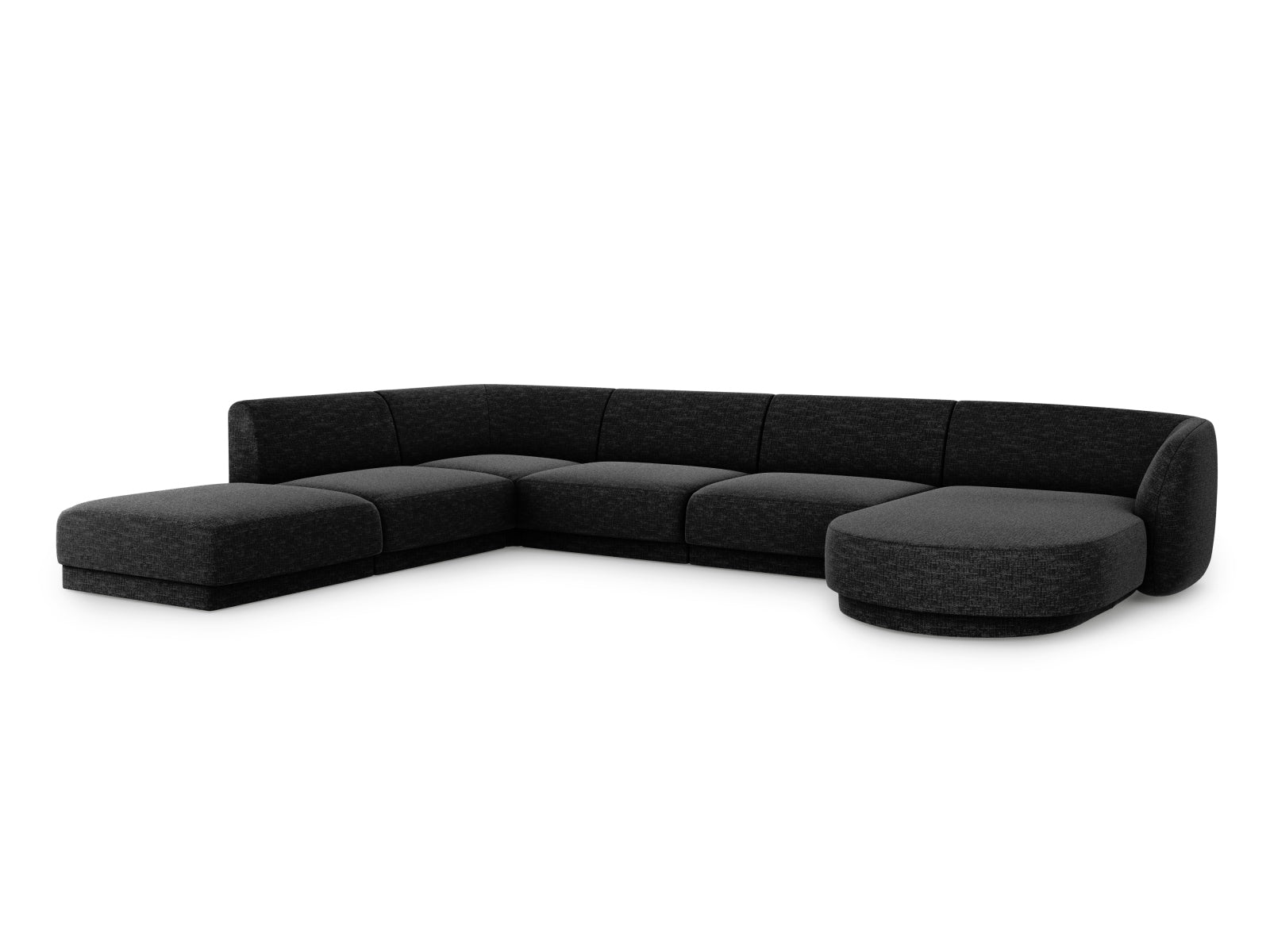Stylisches Miley Panoramic Ecksofa links für 6 Personen in elegantem Black-Haga, ideal für moderne Wohnräume.