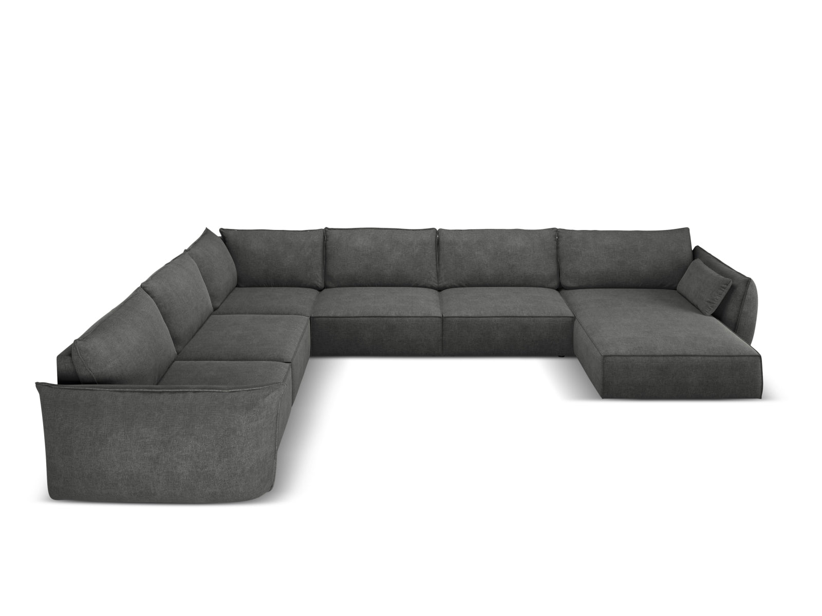Stylisches Kaelle Panoramic Ecksofa links für 8 Personen in elegantem Dunkelgrau, ideal für moderne Wohnräume.