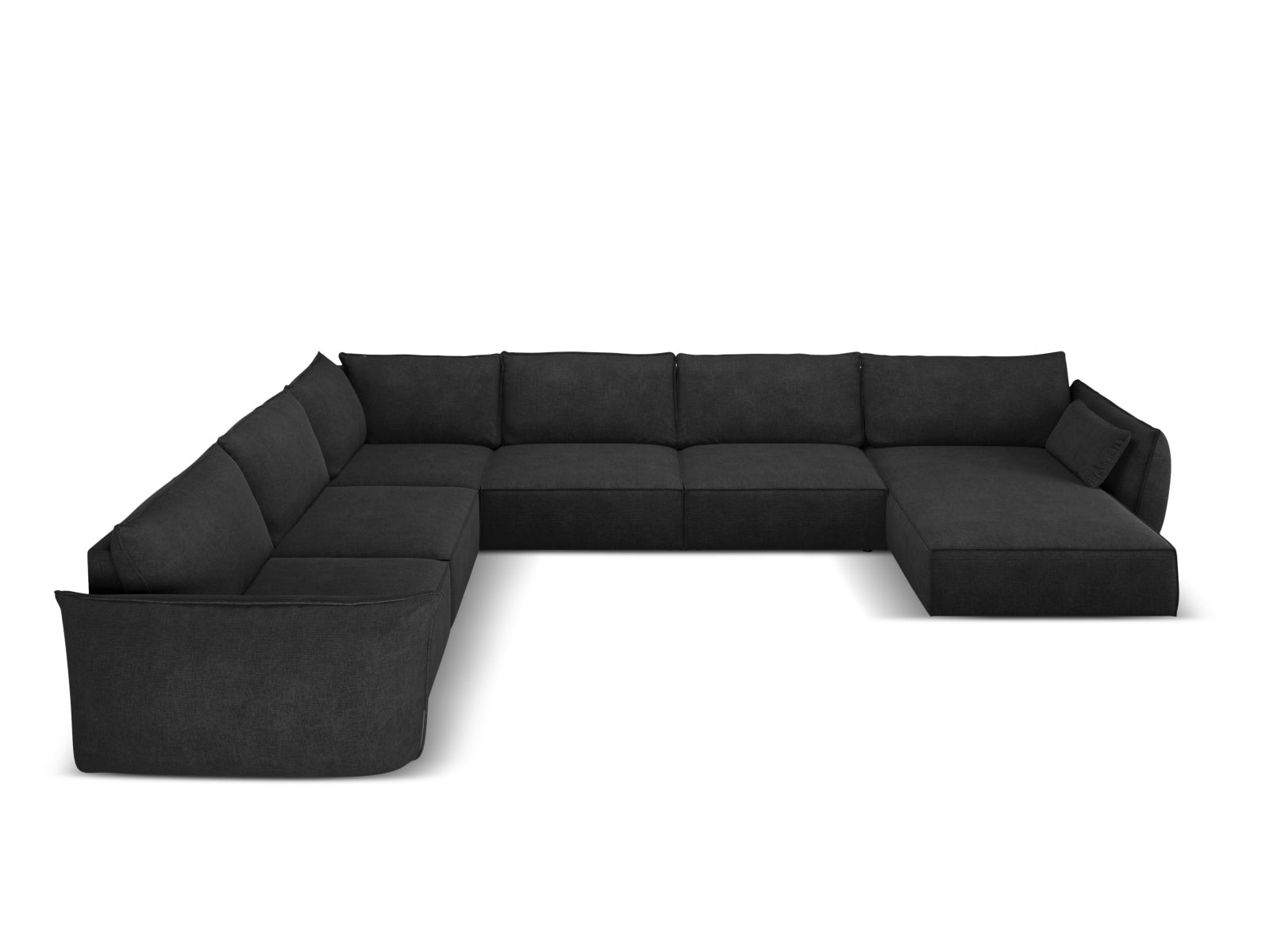 Elegantes Kaelle Panoramic Ecksofa links für 8 Personen in stilvollem Schwarz, ideal für moderne Wohnräume und gesellige Abende.
