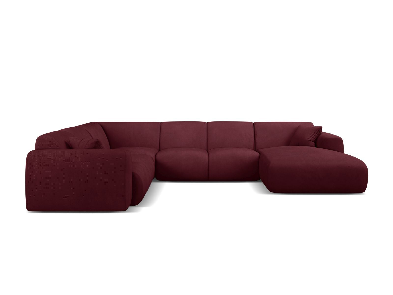 Elegantes 6-Sitzer Ecksofa Molino in Bordeaux-Rebel, modular und linksseitig, ideal für stilvolle Wohnräume.
