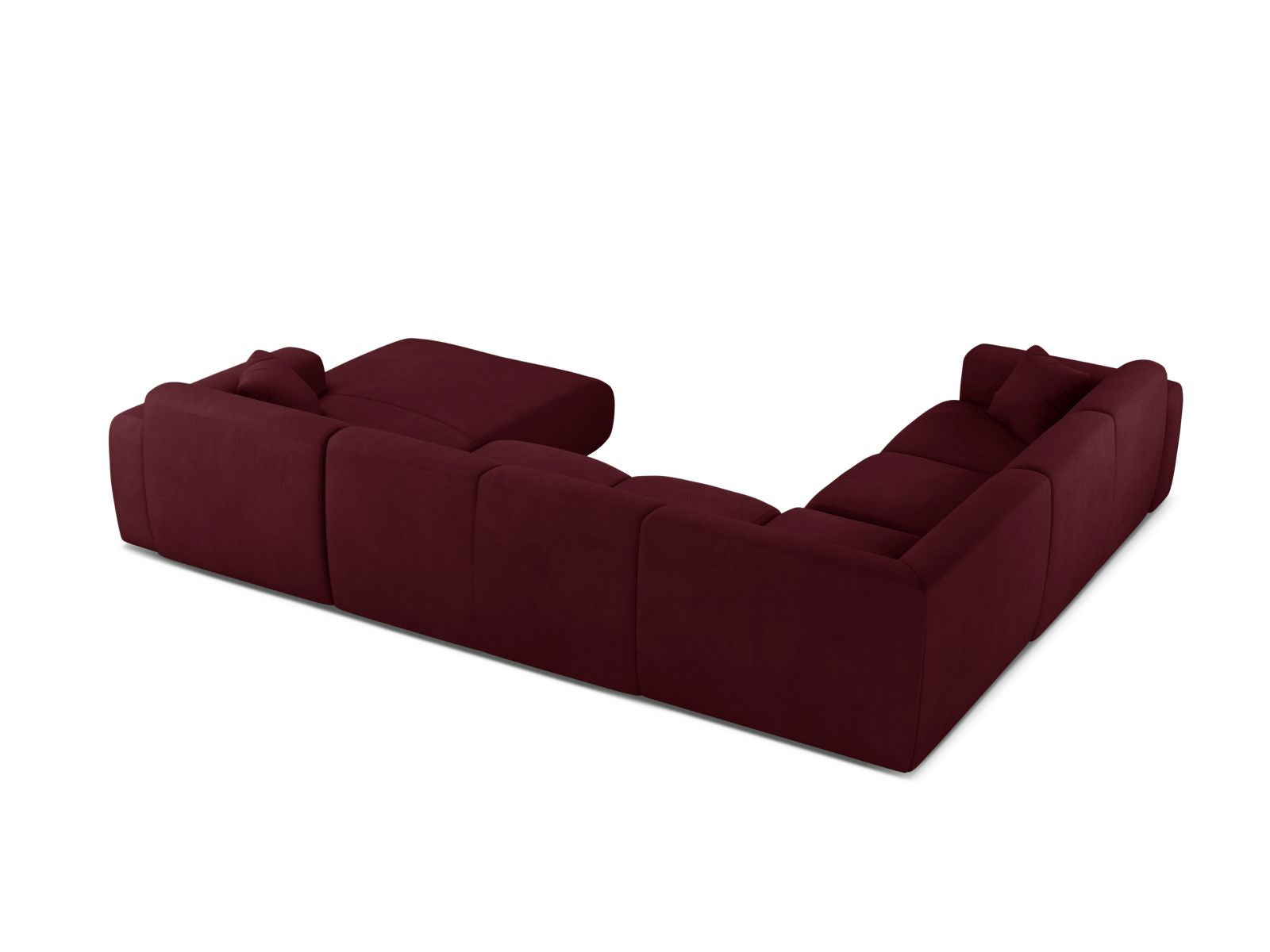Modulares 6-Sitzer Ecksofa Molino in tiefem Bordeaux, linksseitig, perfekt für moderne und gemütliche Wohnambiente.